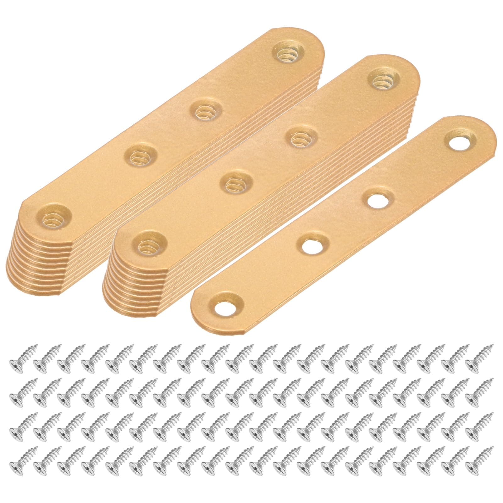 Phyfalip  20 Pack Flat Straight Brackets 3.74 by 0.71 Inch Gold Flat Bracket Mending for Wood Furniture Timber PC Case Holder Plate Furniture