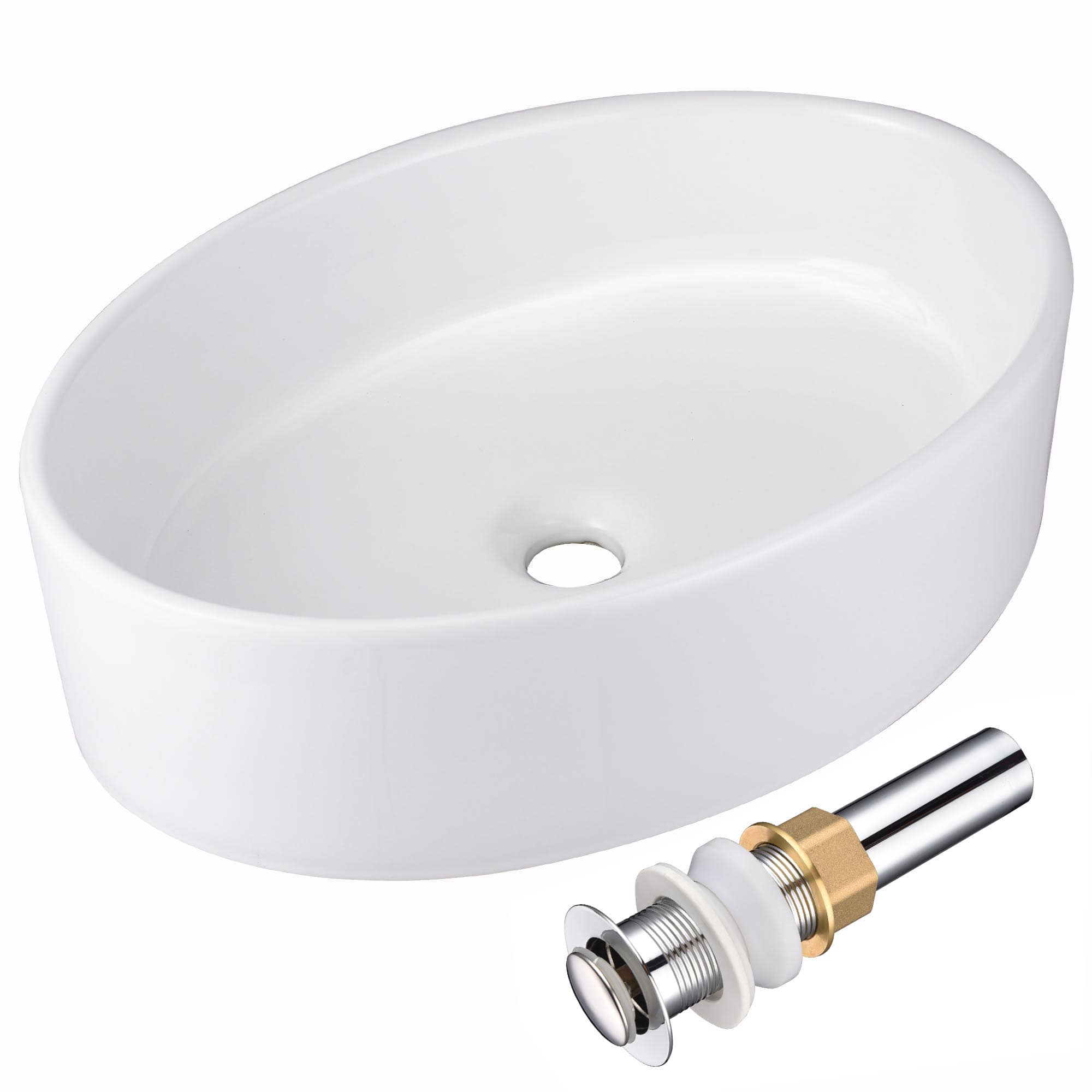 Yescom 80PSK010-500-07-LO Oval Porcelain Ceramic Bathroom Vessel Sink Basin with Chrome Drain