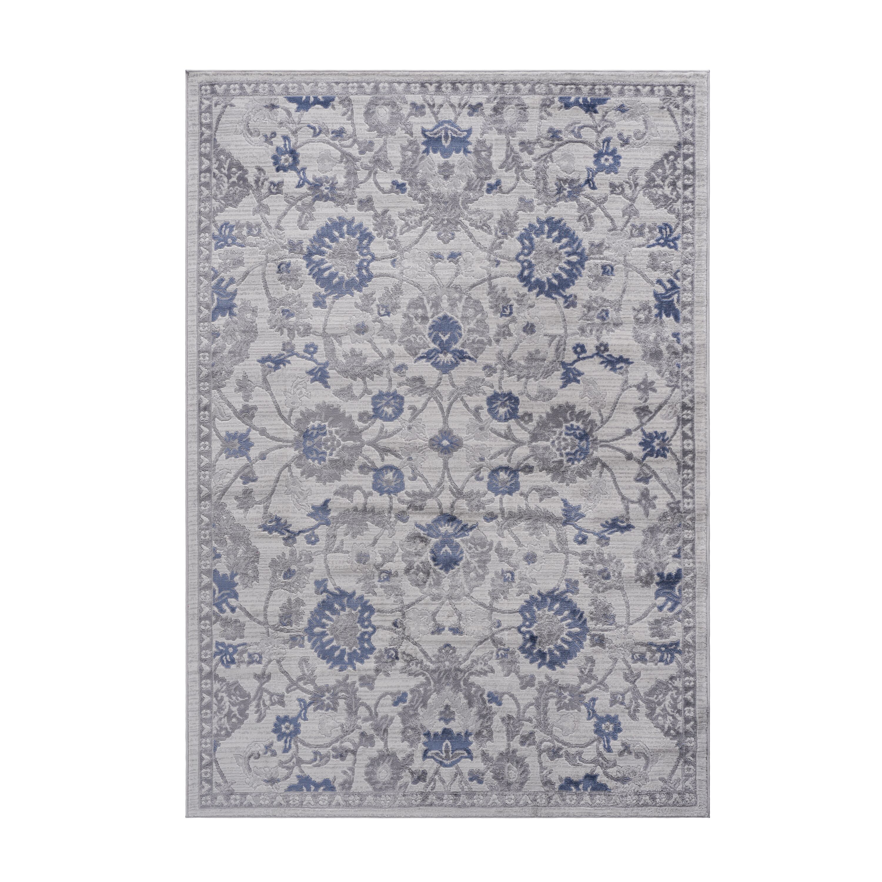 FAVSH Collection 5X7 Blue / Silver / Oriental Non-Shedding Living Room Bedroom Dining Home Office Stylish and Stain Resistant Area Rug