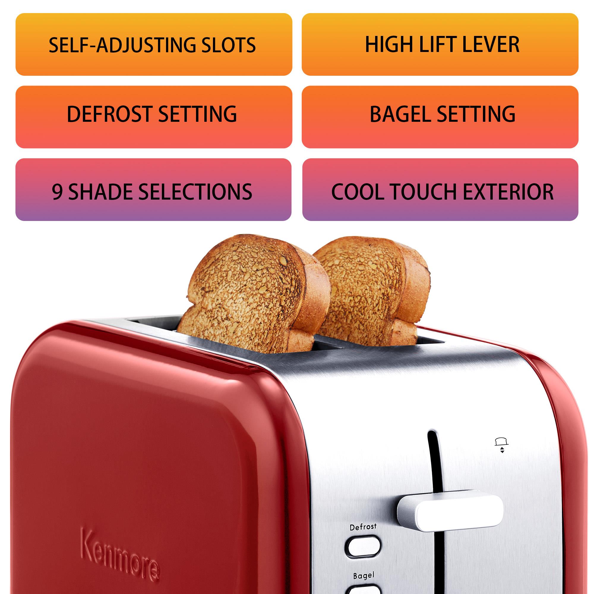  Kenmore Elite 4-Slice Long Slot Toaster Silver, One-Touch  Auto-Lift, Stainless Steel, Adjustable Browning, Defrost, Digital Countdown  Timer, Retractable Cord, Toast, Bagels, Waffles, English Muffins: Home &  Kitchen