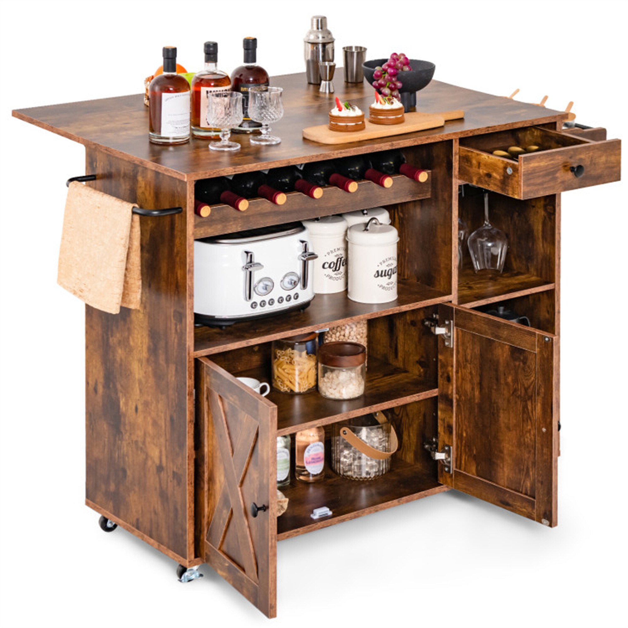 BABOOM Black Mdf Base with Wood Top Rolling Kitchen Island (18.5-in x 48.5-in x 36.5-in)