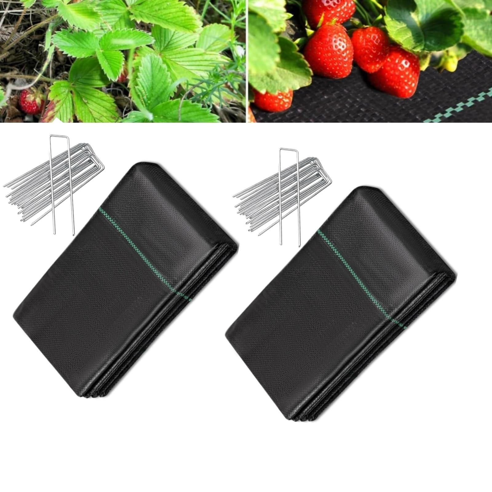 Lukvuzo  16 Pegs 1.4 ft x 100 ft Heavy Duty Weed Barrier Landscape Fabric Polypropylene Ground Cover with Green Grid Lines 1 Roll for Gardens Flower Beds Pathways
