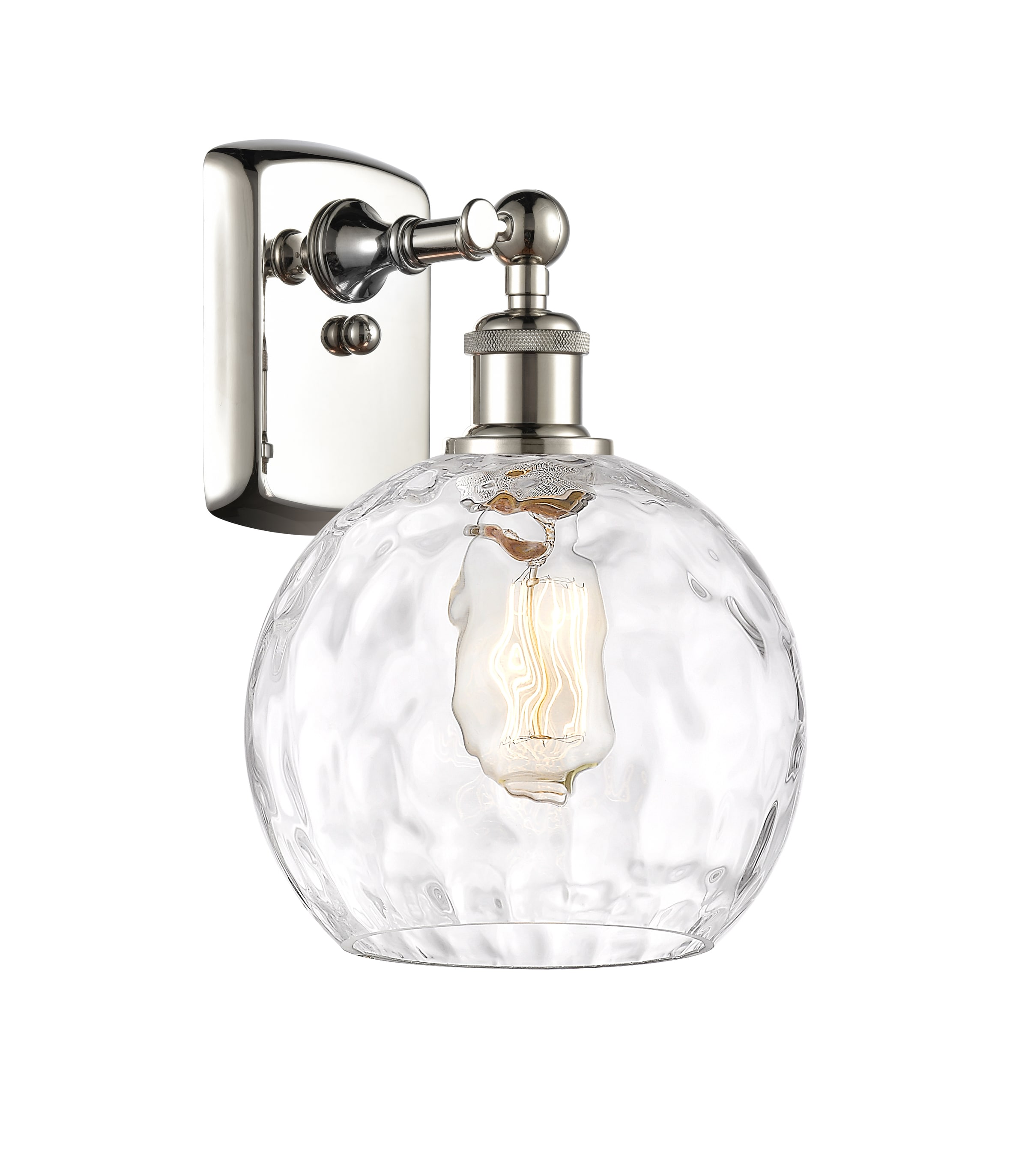 Innovations Lighting 516-1W-PN-G1215-8 Athens Water Glass 8-in W 1 -Light Polished Nickel Industrial Wall Sconce