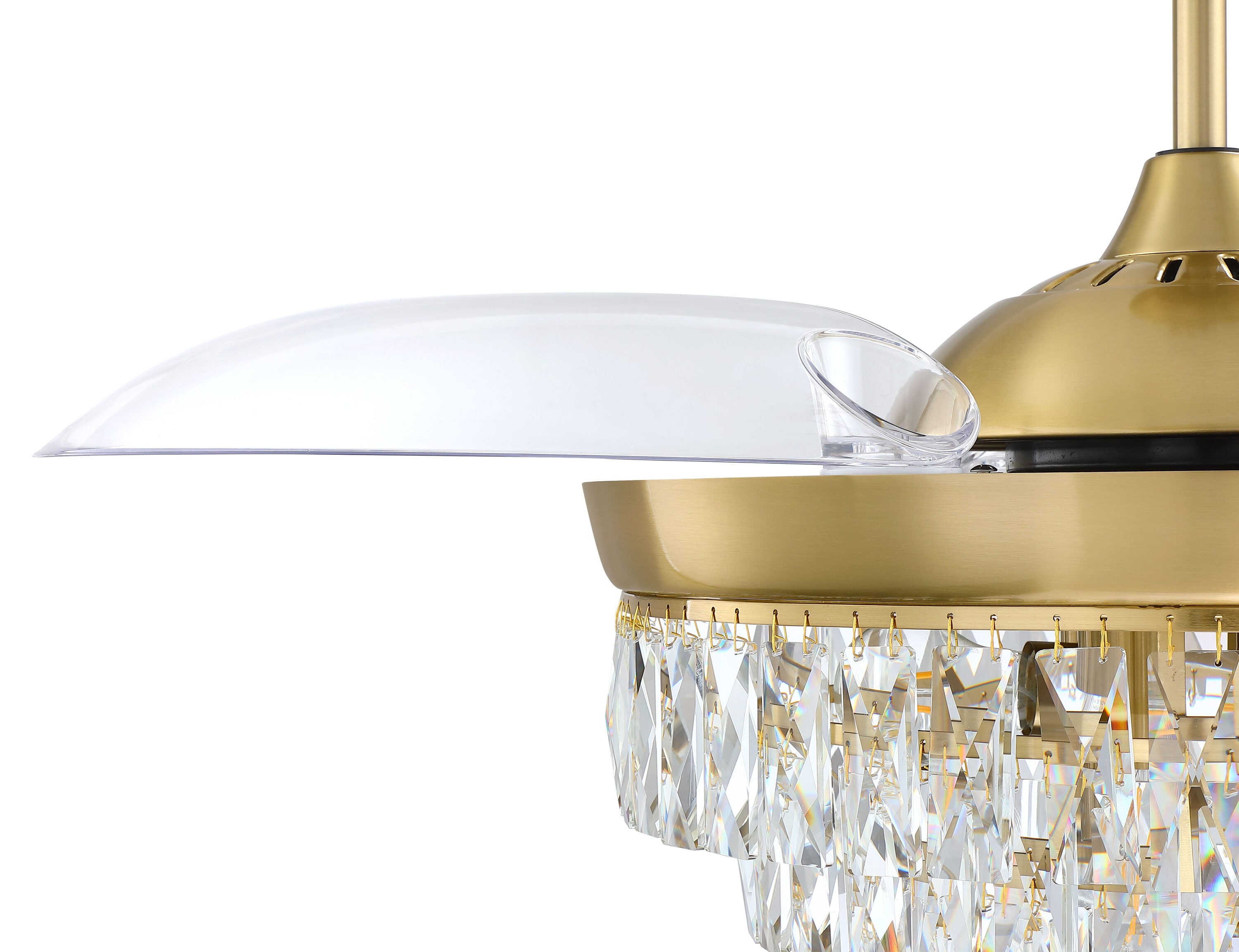 Satin Brass 42" Ceiling Fan with Clear Glass Chandelier
