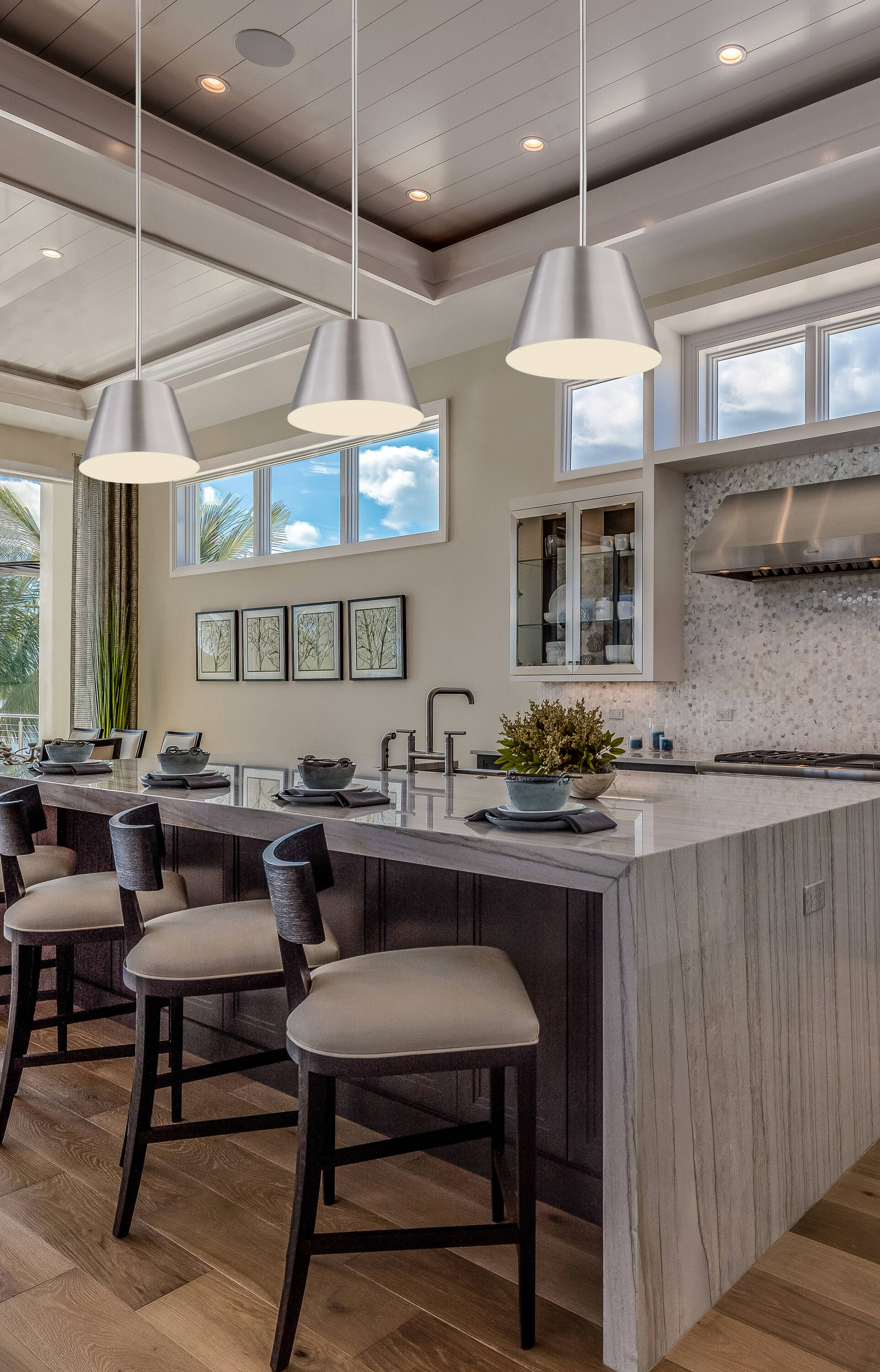 Brushed Nickel Modern Drum Pendant Light with LED