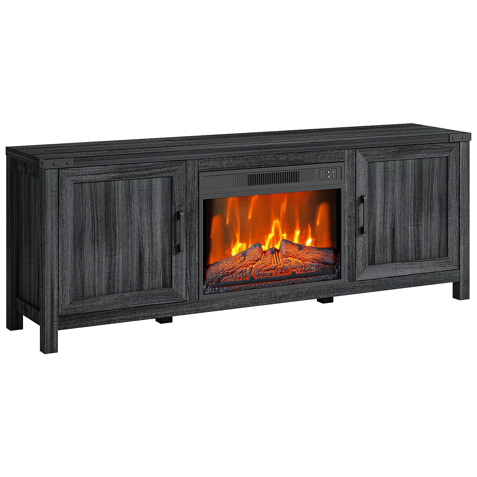 Qeetex 58 Inch Electric Fireplace TV Stand Freestanding Heater Remote Adjustable Flame Storage Cabinet Media Console