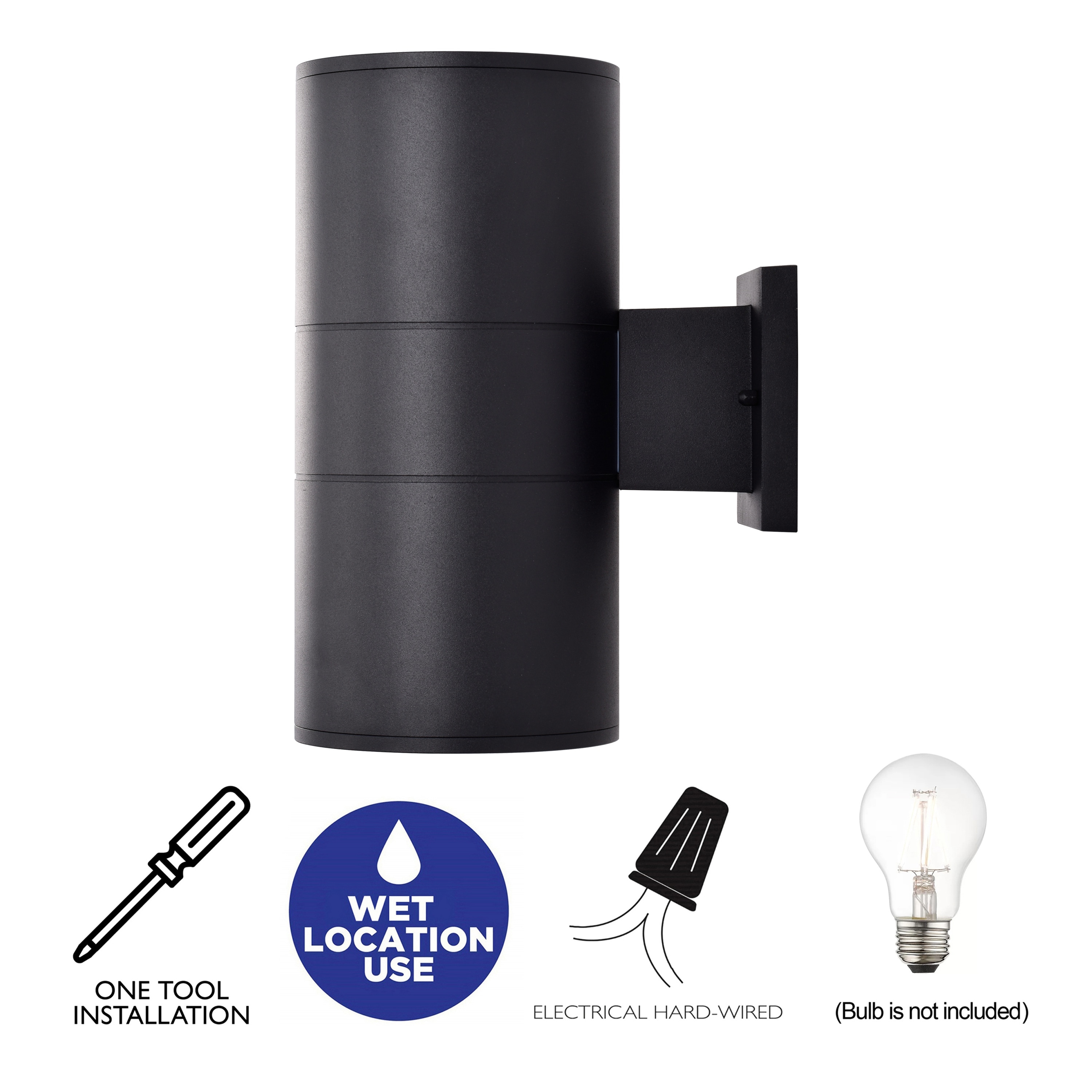 Matte Black Aluminum Cylinder Outdoor Wall Sconce