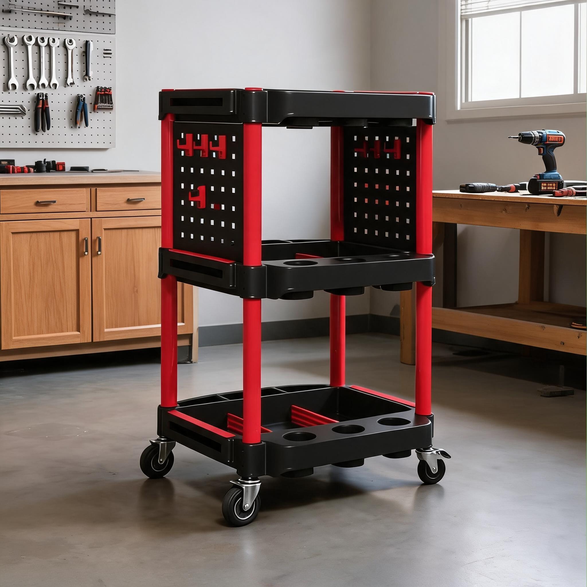Watnature Plastic 22.2 times 18.7 times 35 Inch 3-Tier Rolling Tool Cart Contemporary Industrial Matte Black for Garage #495D3FOQTZND