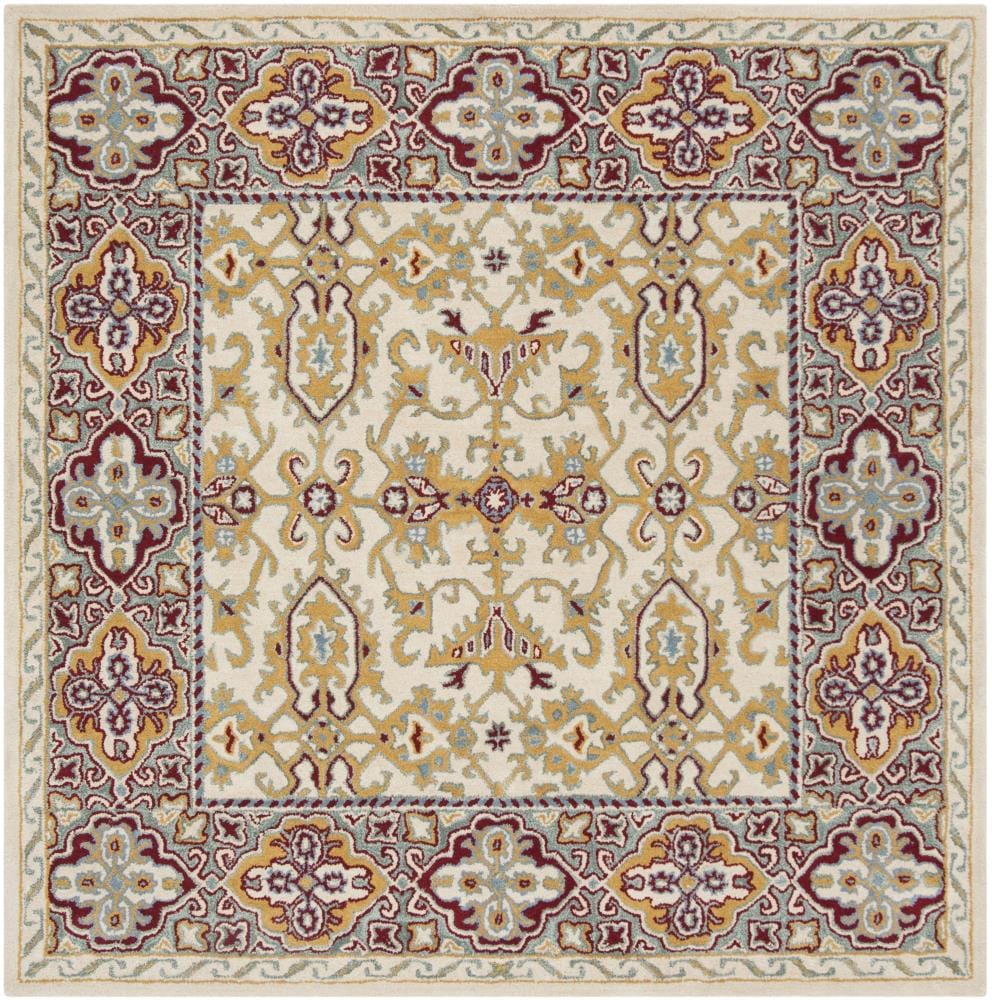 Elegant Ivory Square Wool Tufted Area Rug - 6' x 6'