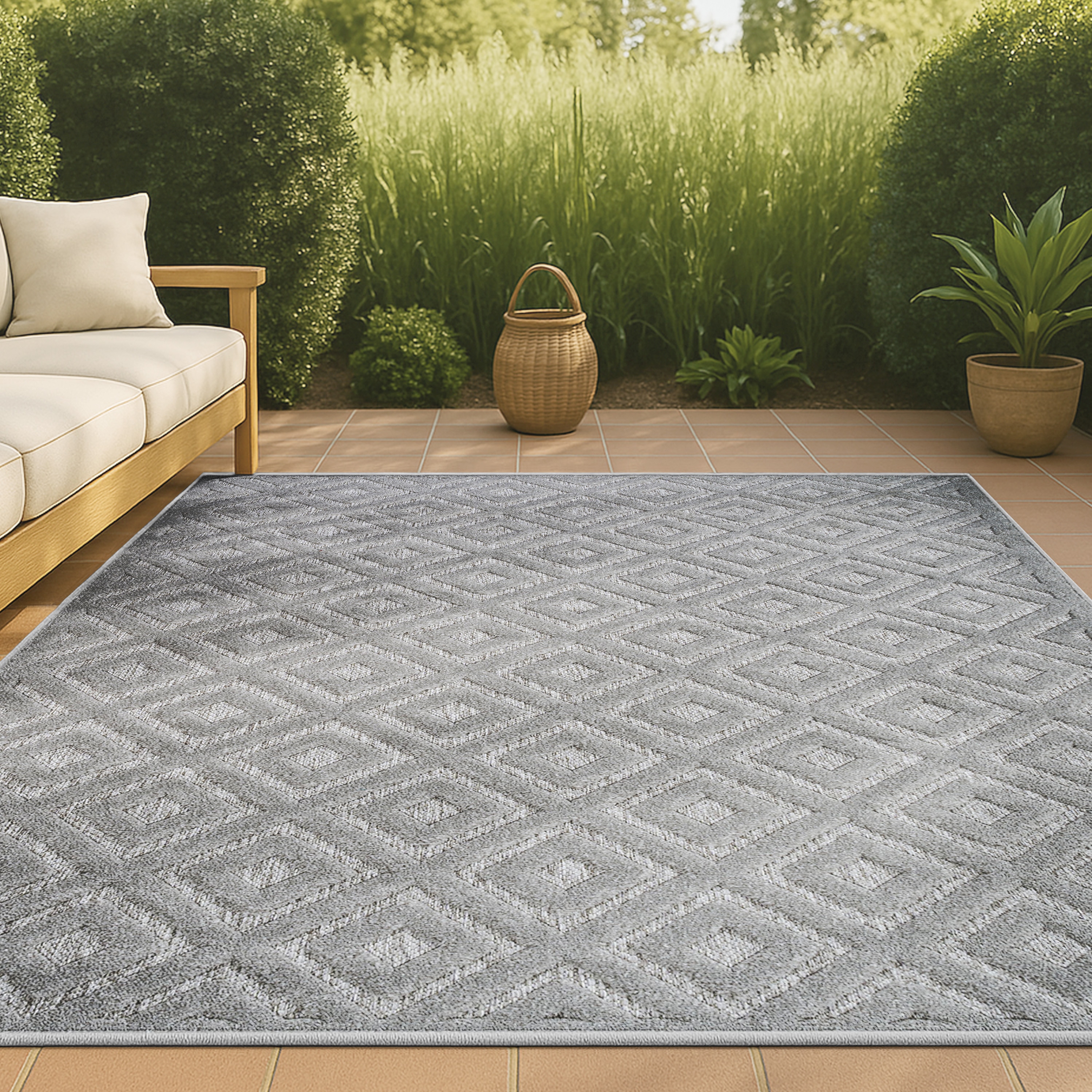 JONATHAN  Y IBZ104C-3 IBIZA Portmany Neutral Diamond Trellis 3 x 5 (ft) Loomed Polypropylene Light Gray Rectangular Indoor/Outdoor Geometric Bohemian/Eclectic Area rug