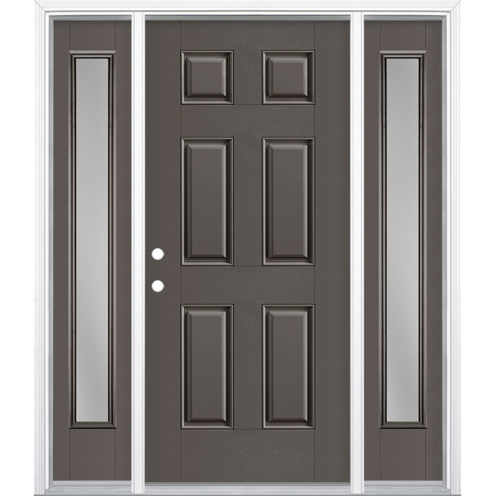 Masonite 1218390 60-in x 80-in x 4-9/16-in Fiberglass No glass Right-hand inswing Timber Gray Painted Prehung Front Door with Sidelights with Brickmould Insulating core