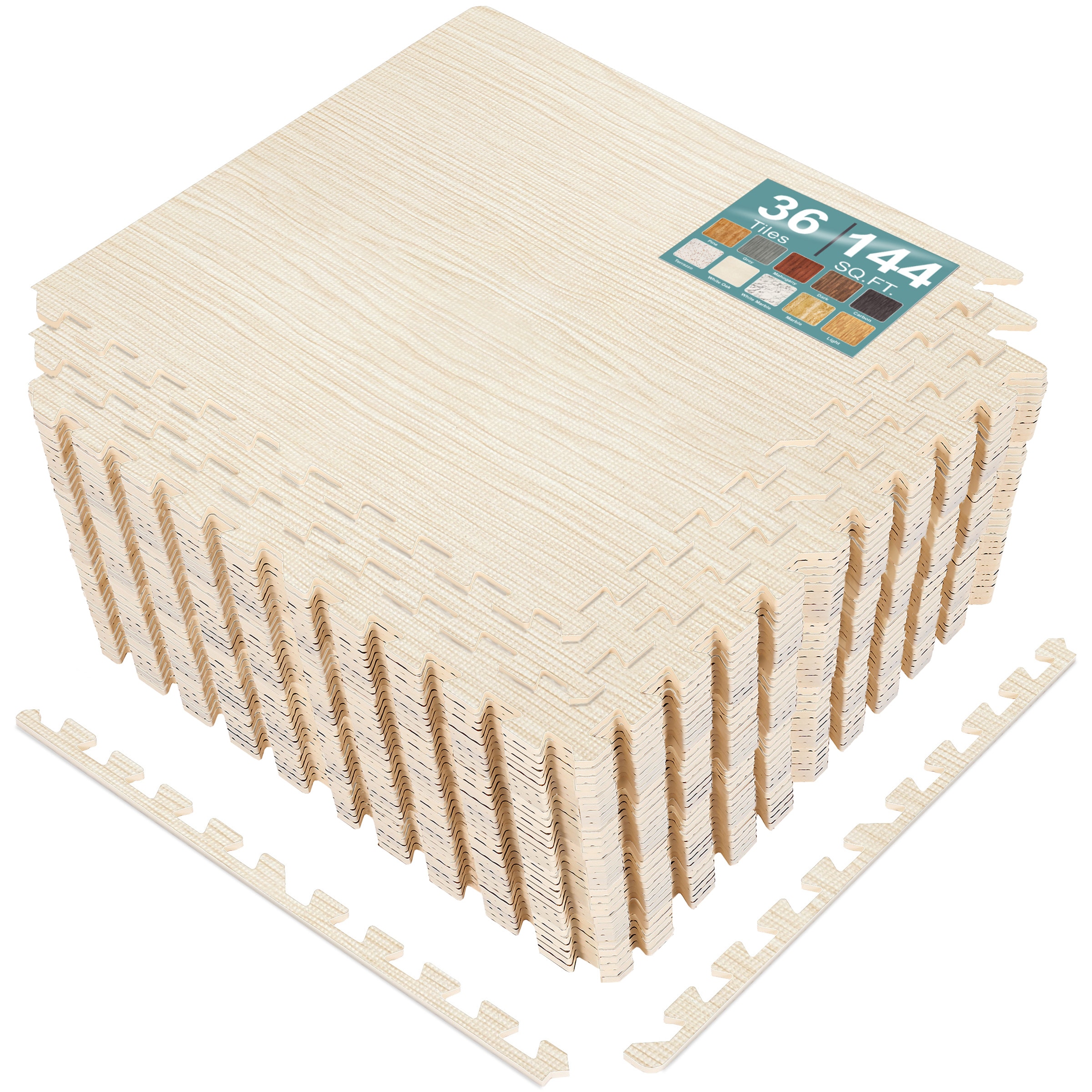 SORBUS 144 Sq Ft Interlocking EVA Foam Wood Grain Floor Tiles with Borders #MAT-WOODW36