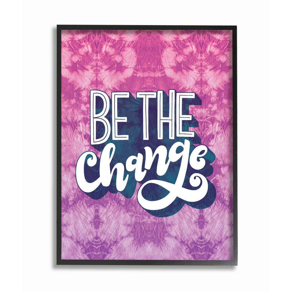 Stupell Industries AB-755-FR-16X20 Be the Change Quote over Purple Tie Dye Loni Harris Black Framed Wood Framed 20-Inches H x 16-Inches W Inspirational Print