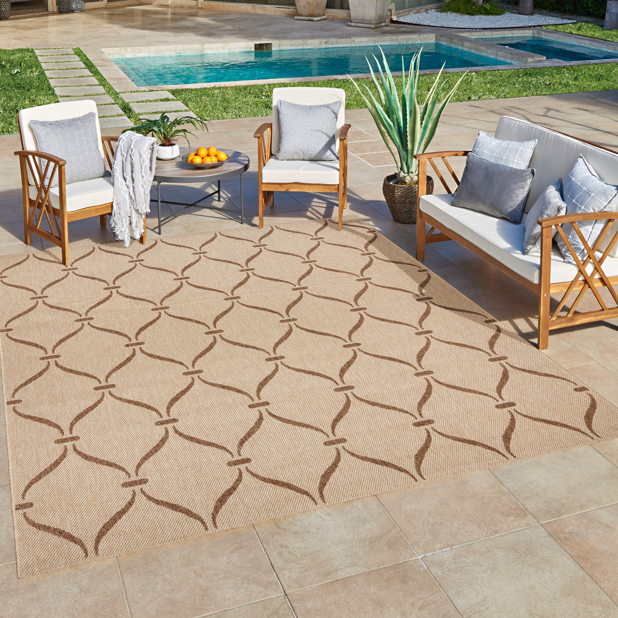 GERTMENIAN 24830 8 x 10 (ft) Flatweave Polypropylene Chestnut Rectangular Indoor/Outdoor Floral/Botanical Area rug