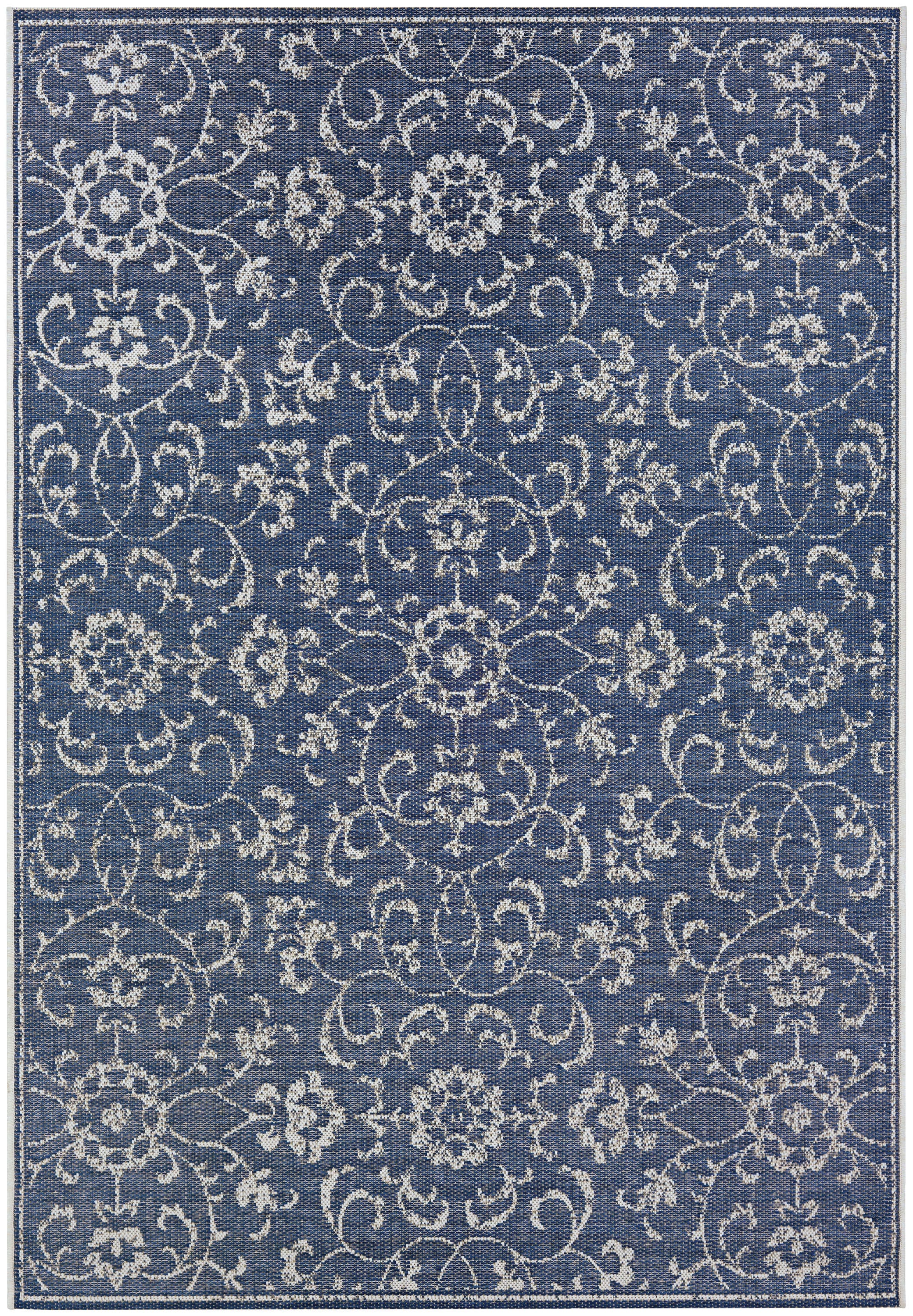 Navy and Ivory Floral Flatwoven Rectangular Area Rug