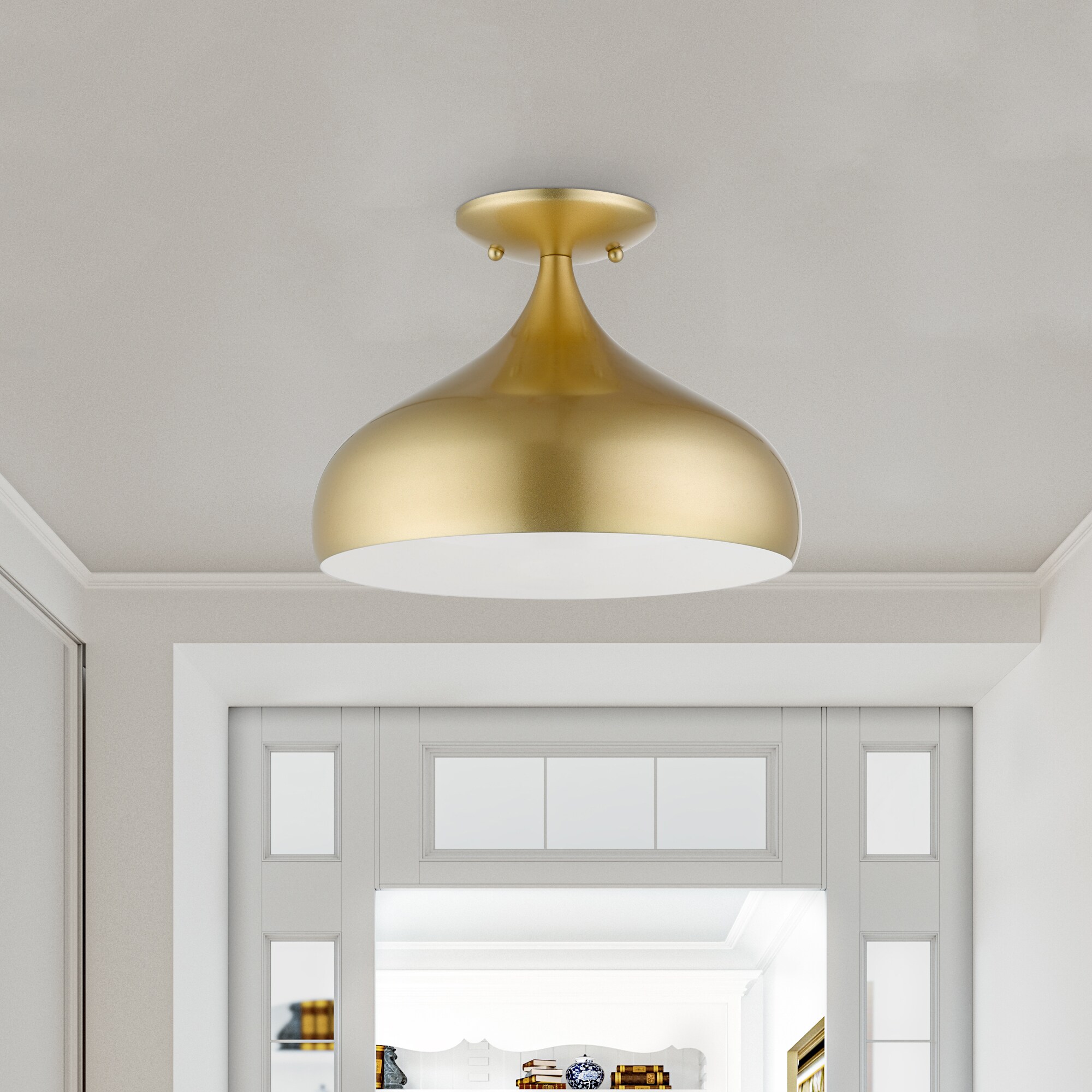 Amador Soft Gold Teardrop Flush Mount with Shiny White Interior