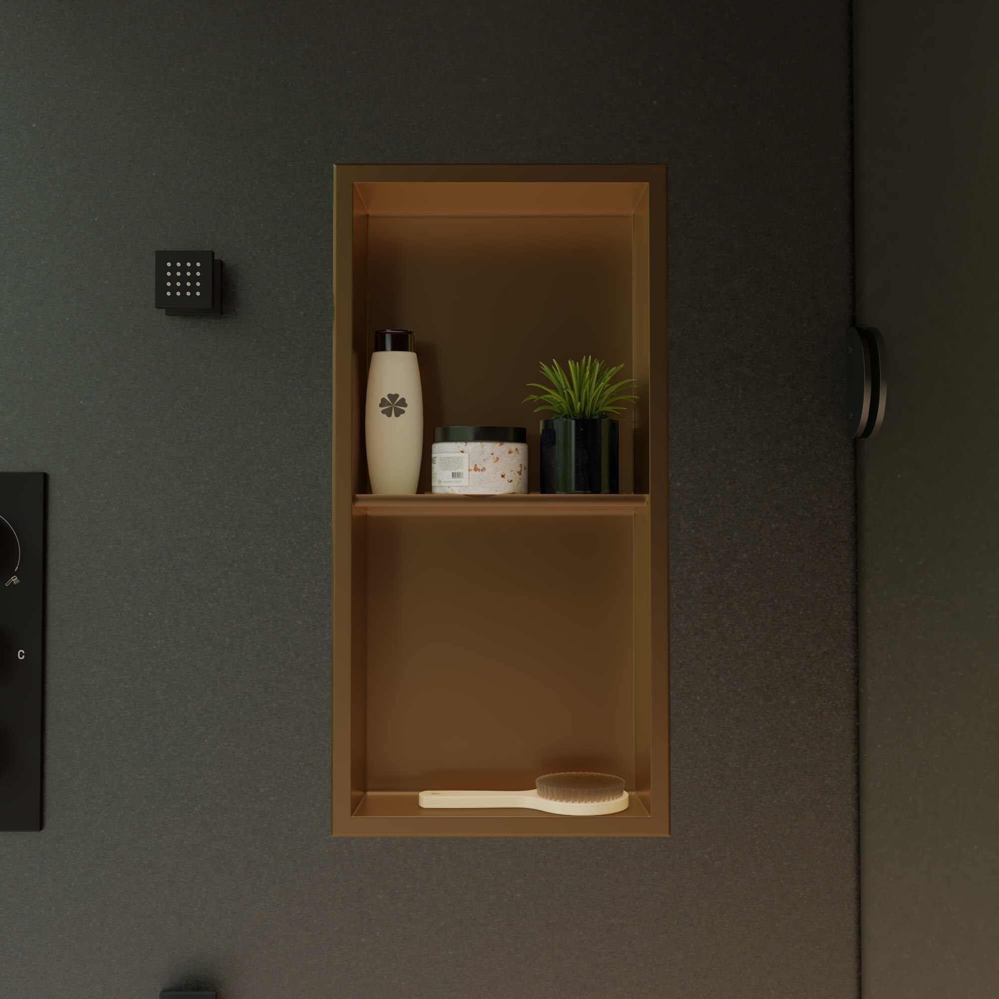 ALFI ABNP1224-BG Shower Niche Brushed Gold 2 -Tier Stainless steel Wall mount Bathroom Shelf ( 12-in x 24-in x 4-in )