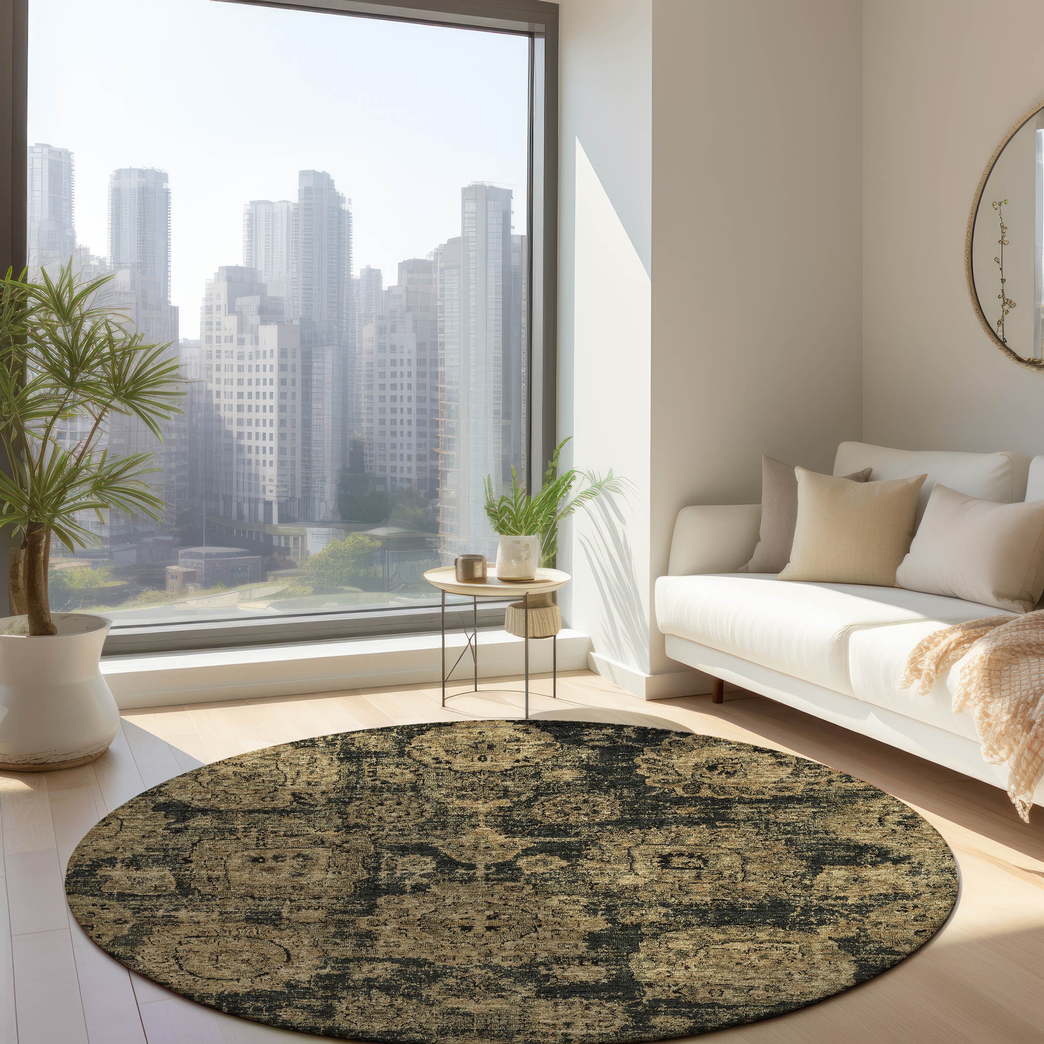 Addison Rugs ACN634CC8RO Chantille ACN634CC 8 x 8 (ft) Polyester Charcoal Round Indoor/Outdoor Geometric Machine washable Area rug