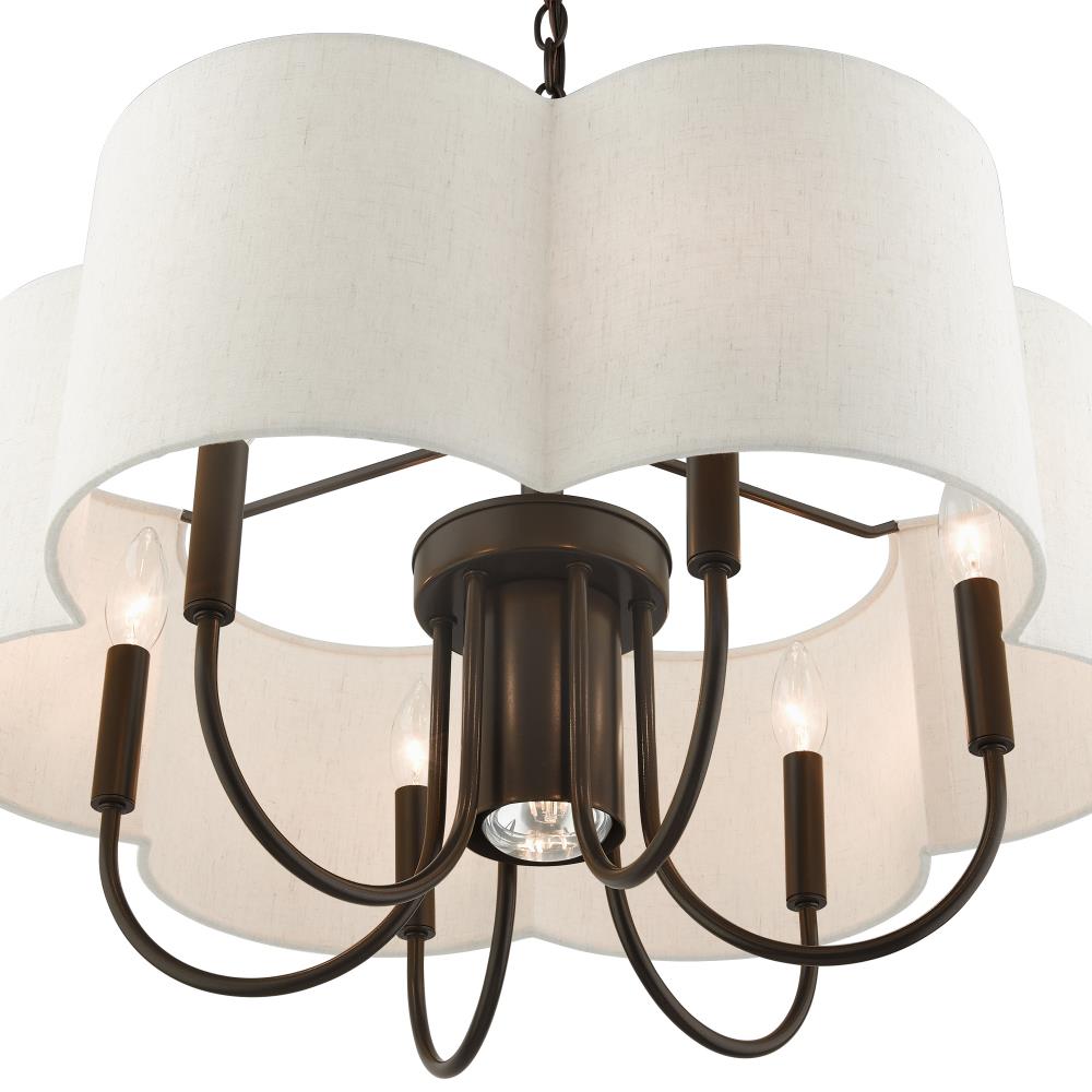Elegant Solstice English Bronze 7-Light Chandelier with Oatmeal Shade
