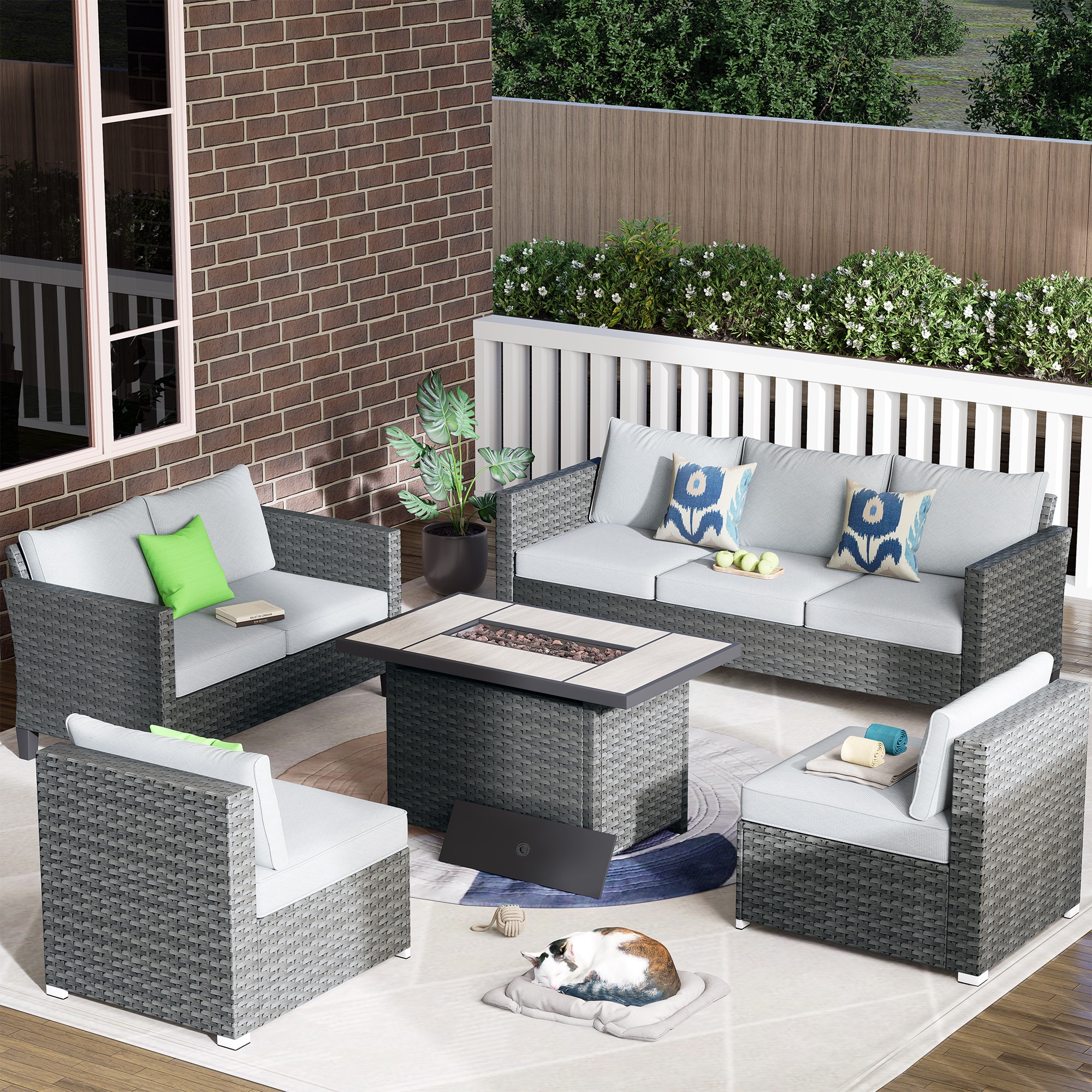 XIZZI XITBS2010C4-VNCI53FP Agate 10 -Piece Rattan Patio Sofa Conversation Set with Dark Gray Cushions