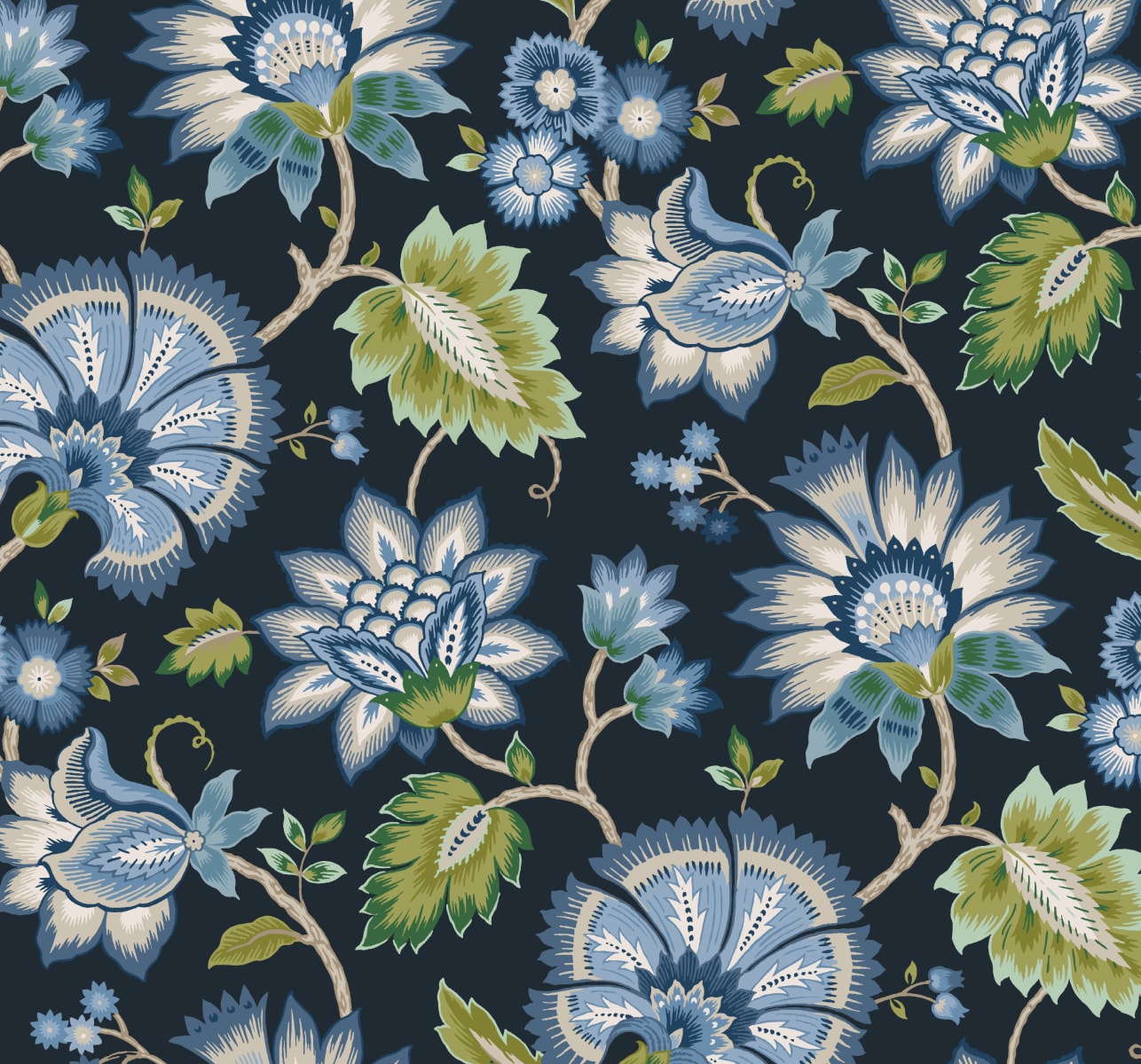 NextWall NW42712 40.5-Sq. Feet Midnight Blue Vinyl Floral Self-adhesive Peel and Stick Wallpaper
