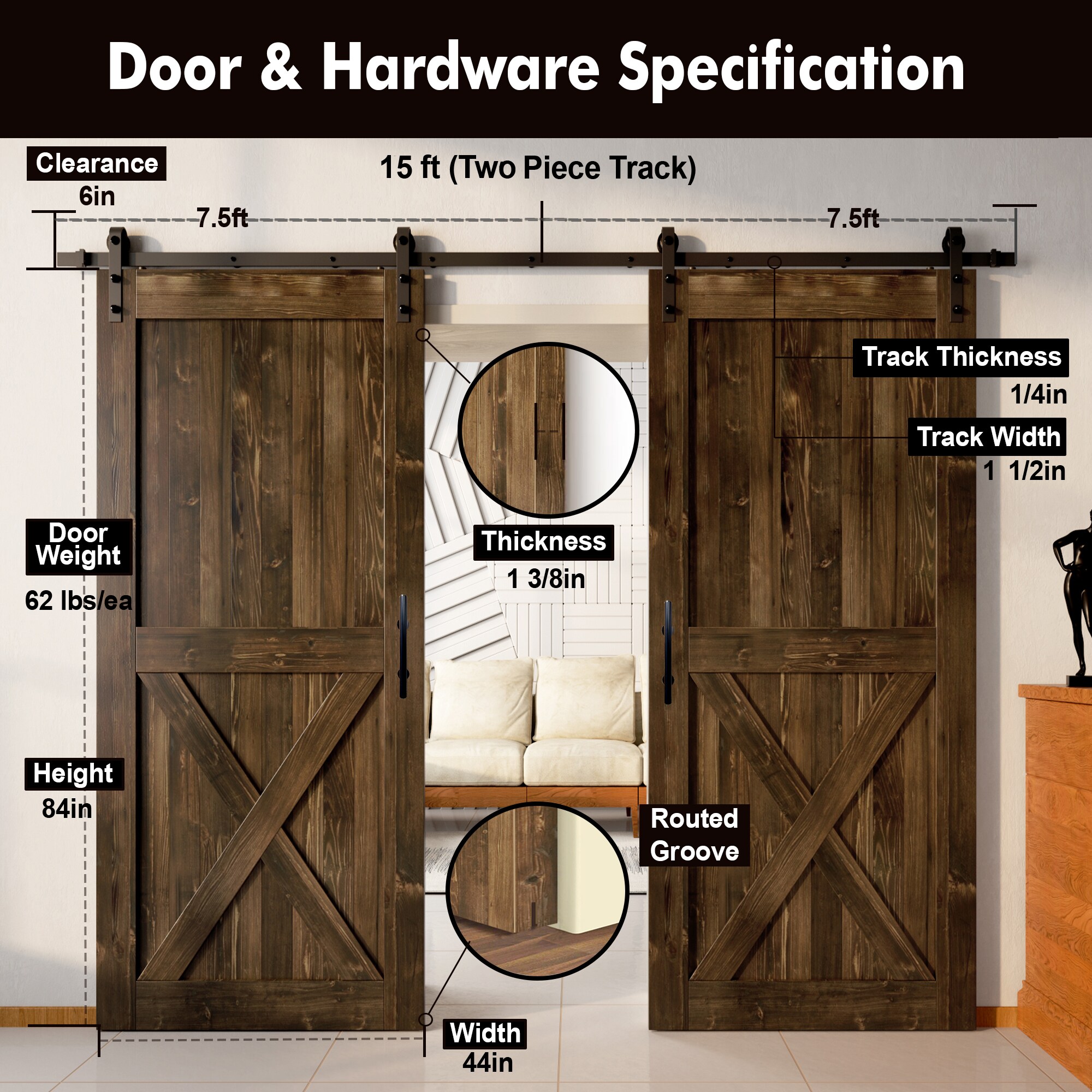 HOMACER YT2TGH180C-4484-X-WA Barn-Doors - View #7