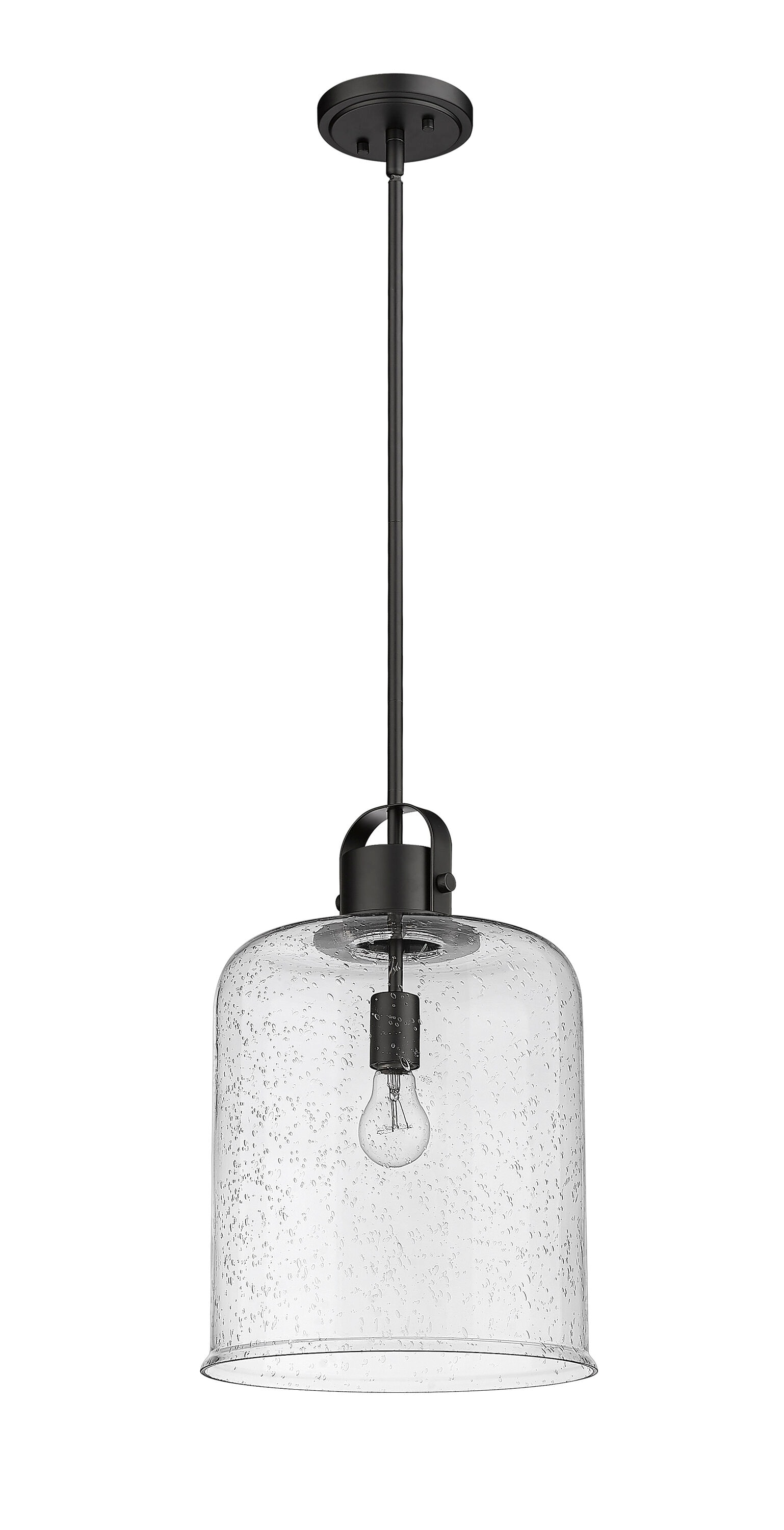 Kinsley 12" Transitional Matte Black Globe Pendant with Clear Seeded Glass