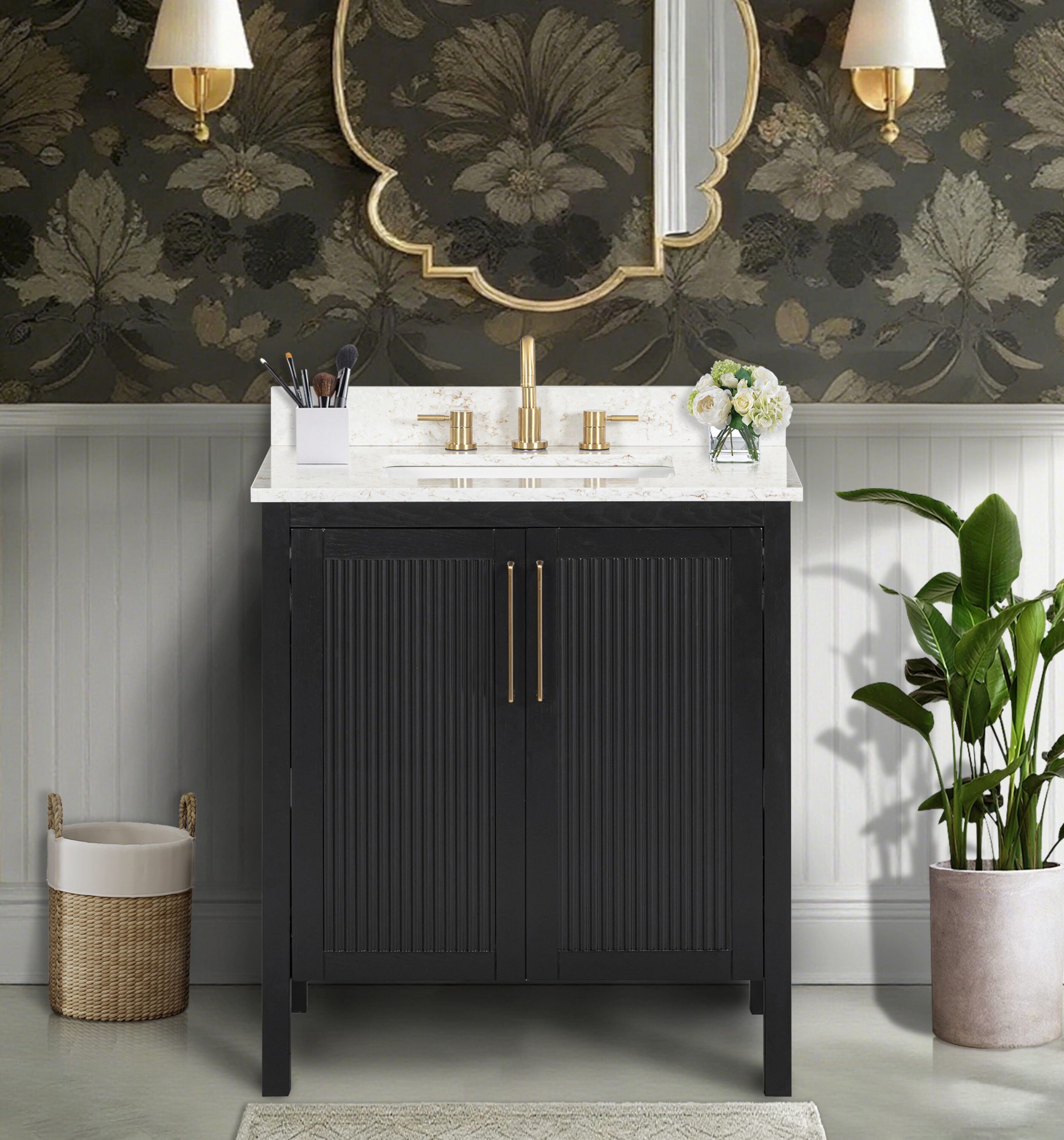Avanity LUKA-VS31-BKO-AL Luka 30-in Black Oak Undermount Single Sink Bathroom Vanity with Alluring Quartz Top