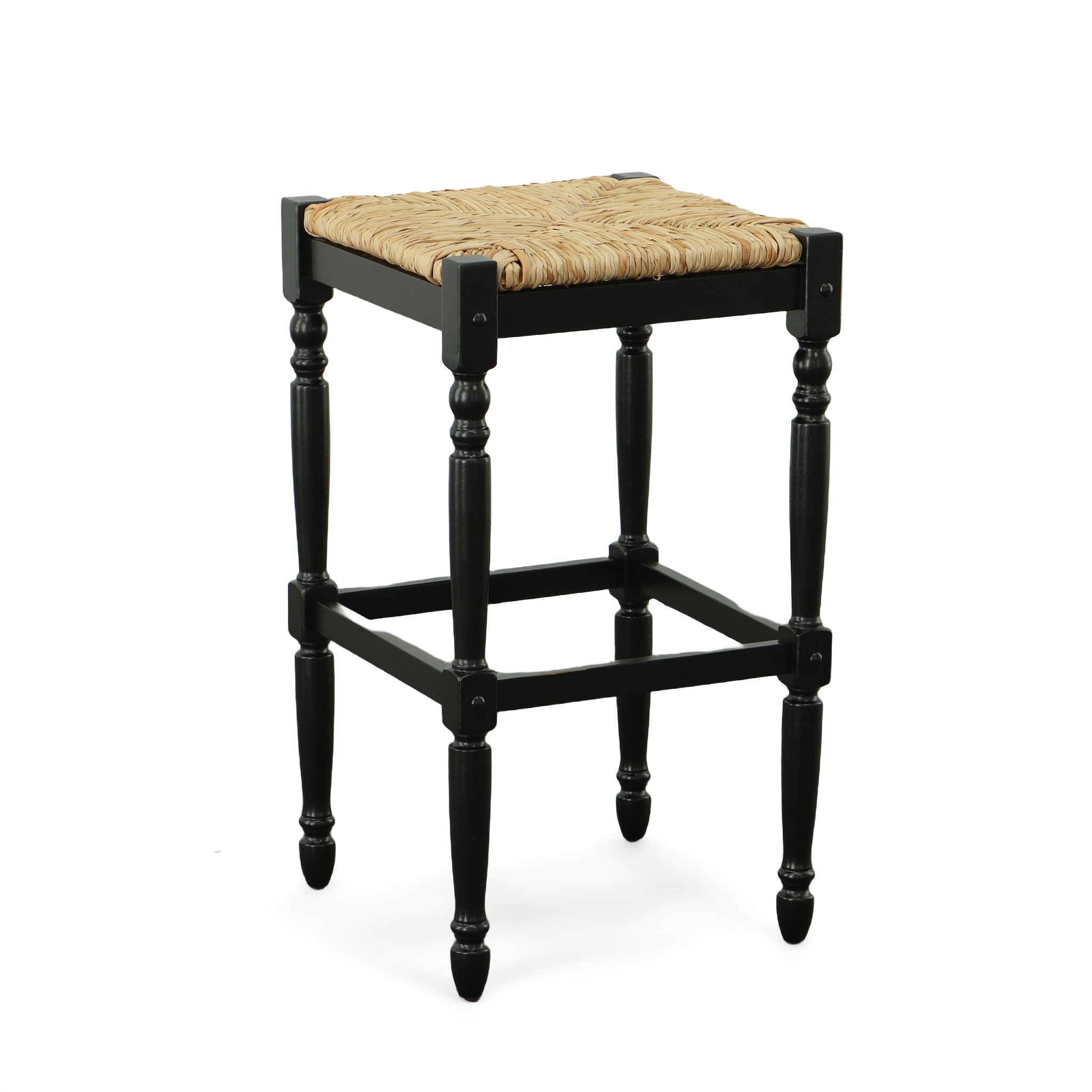 Carolina Cottage 2663-RTA-AB Hawthorne Antique black 29.0-in H Bar height Square seat Wood Bar Stool