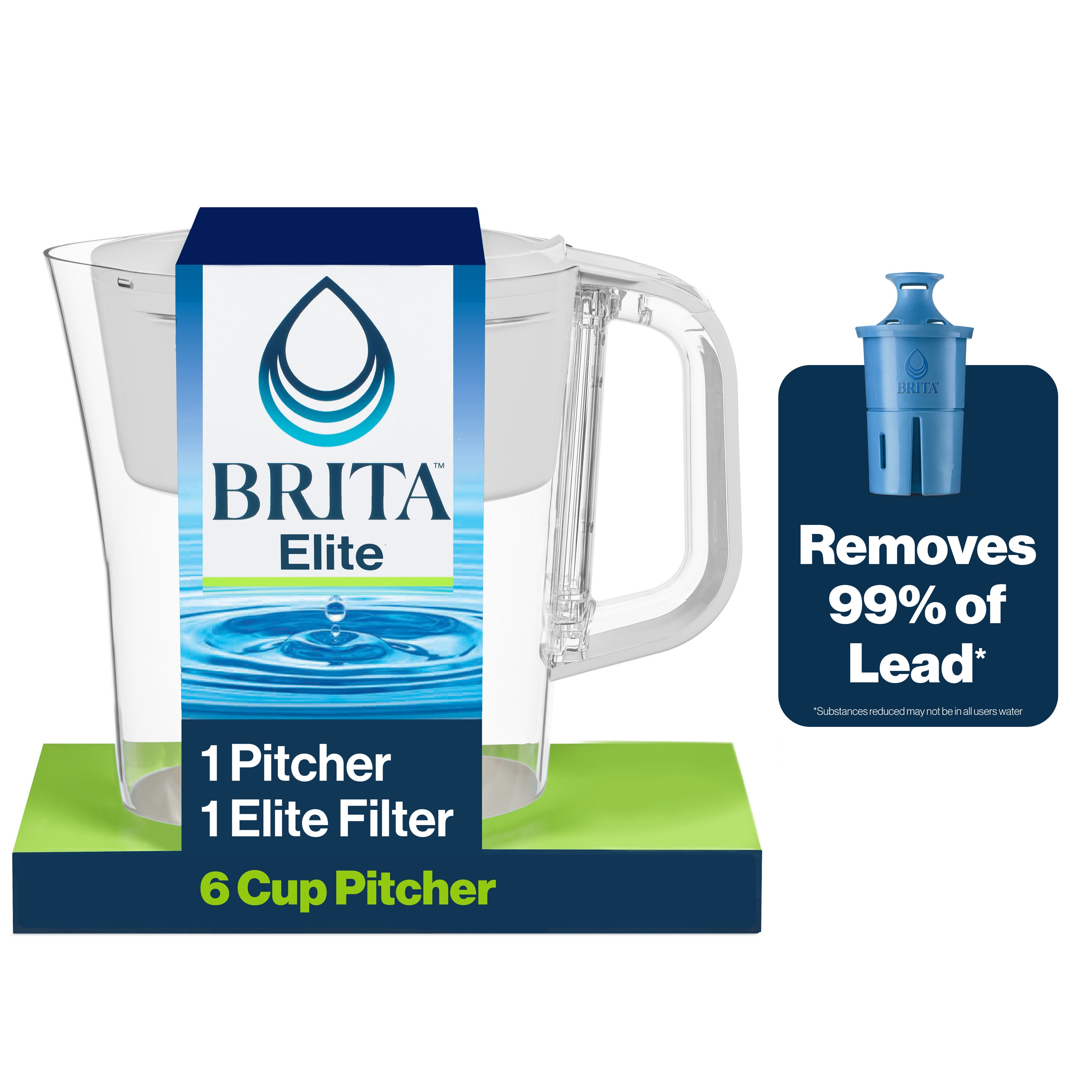 Brita 6025836455 Elite 6-Cup White Plastic Water filter pitcher