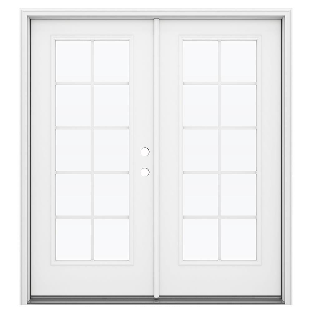 JELD-WEN LOWOLJW192600136 72-in x 80-in x 4-9/16-in Jamb White Steel Left-hand inswing French Patio Door with Low-E Glass with Grilles (Brickmould Included)