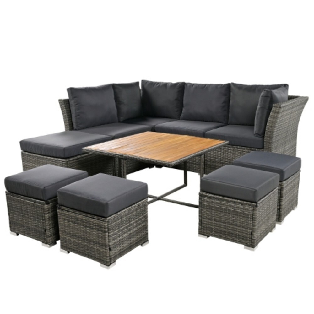 Siavonce XHWY000378AAE 10 -Piece Rattan 4 Patio Sofa Conversation Set with Gray Cushions