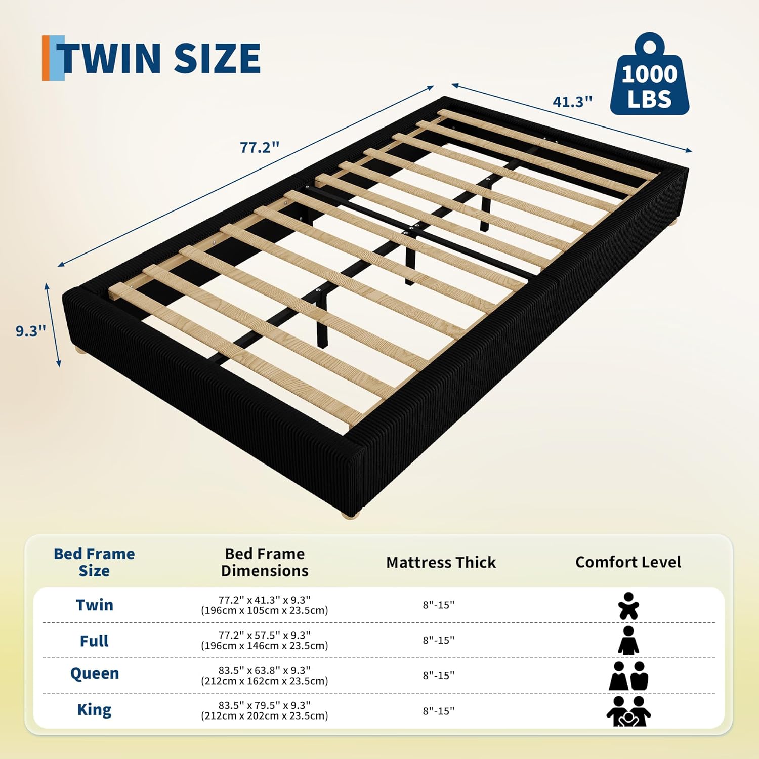 IdealHouse Twin Size Black Corduroy Upholstered Cloud Low Platform Bed ...