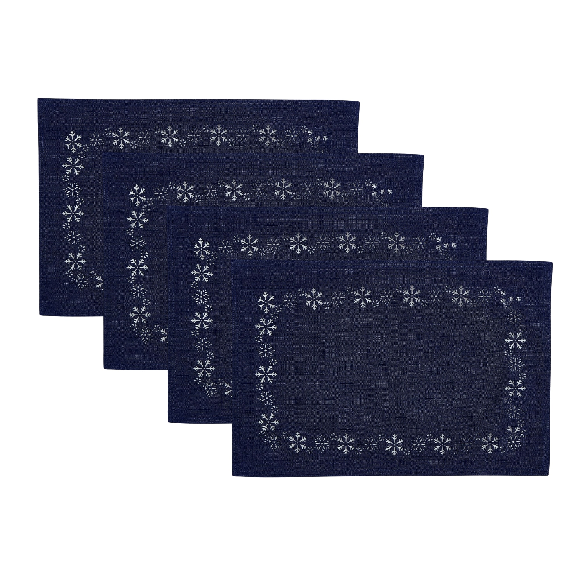 Elrene Home Fashions 194590302139 Snowflake Laser Cut 4 -Pack Blue Polyester Rectangle Placemats