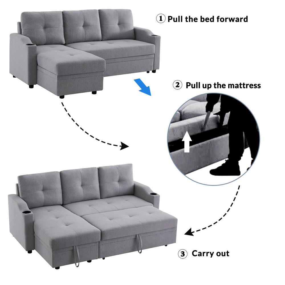 Clihome Pull-Out Sofa-Bed 60-in Modern Light Gray Velvet 3-seater Sleeper  in the Couches, Sofas & Loveseats department at