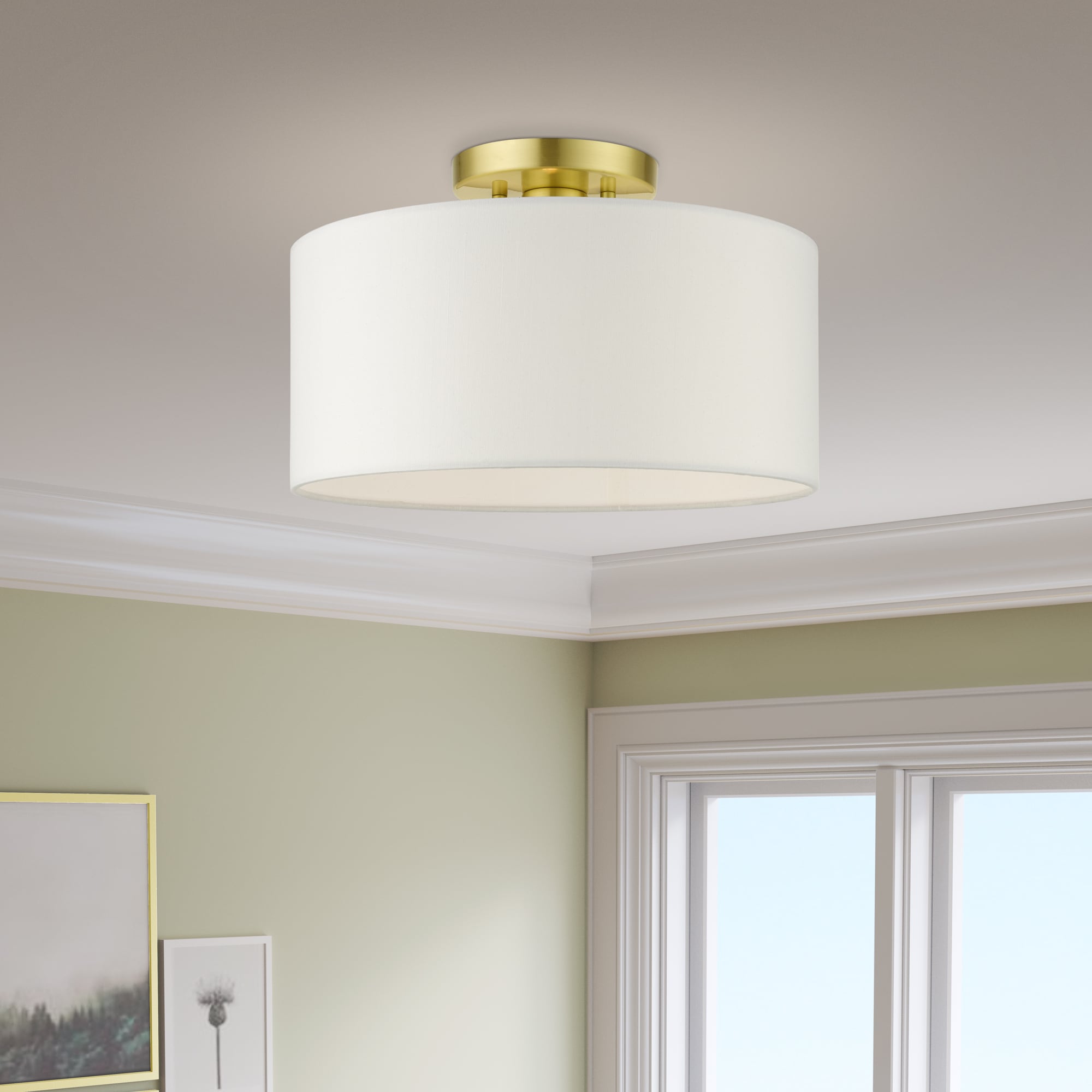Meridian Satin Brass 13" Drum LED Semi-Flush Mount