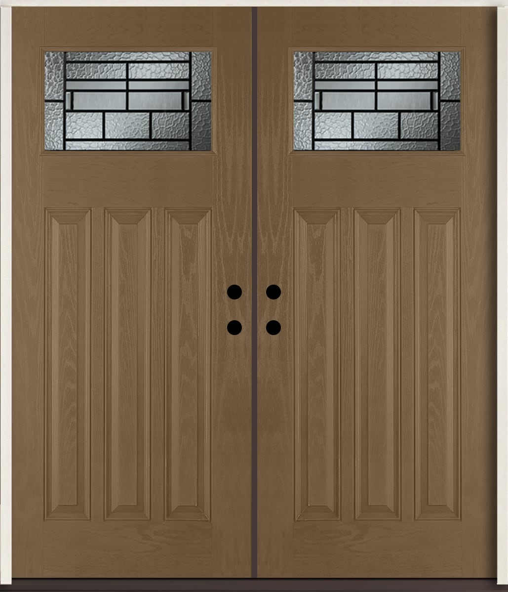 RELIABILT LO963794 Pembrook 72-in x 80-in x Fiberglass Craftsman Left-hand inswing Woodhaven Stain Stained Prehung Double Front Door Insulating core