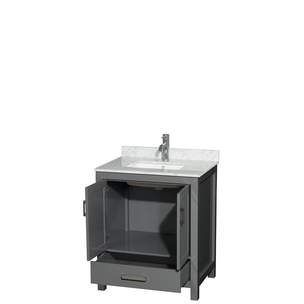 Sheffield 30" Dark Gray Solid Wood Bathroom Vanity with Marble Top