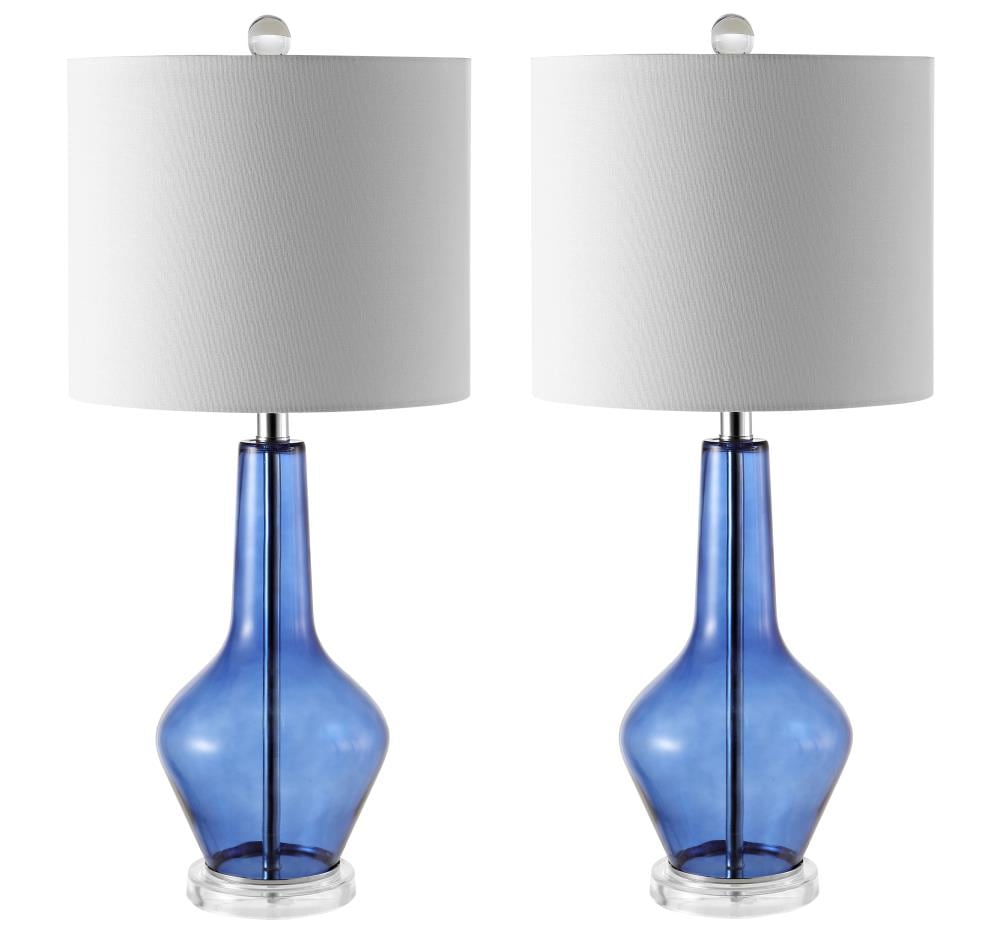Velor Blue Glass 24-inch Table Lamp Set with White Shade