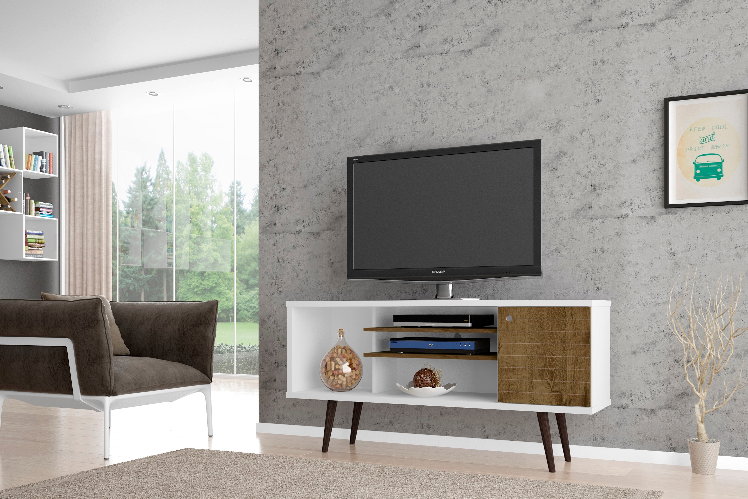 Manhattan Comfort 200AMC69 Liberty Modern/Contemporary White and Rustic Brown TV stand ( Accommodates TVs up to 50-in )