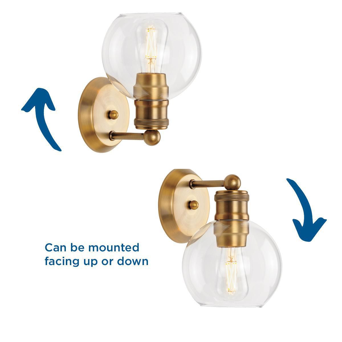 Hansford Vintage Brass Clear Globe Glass Bath Vanity Light