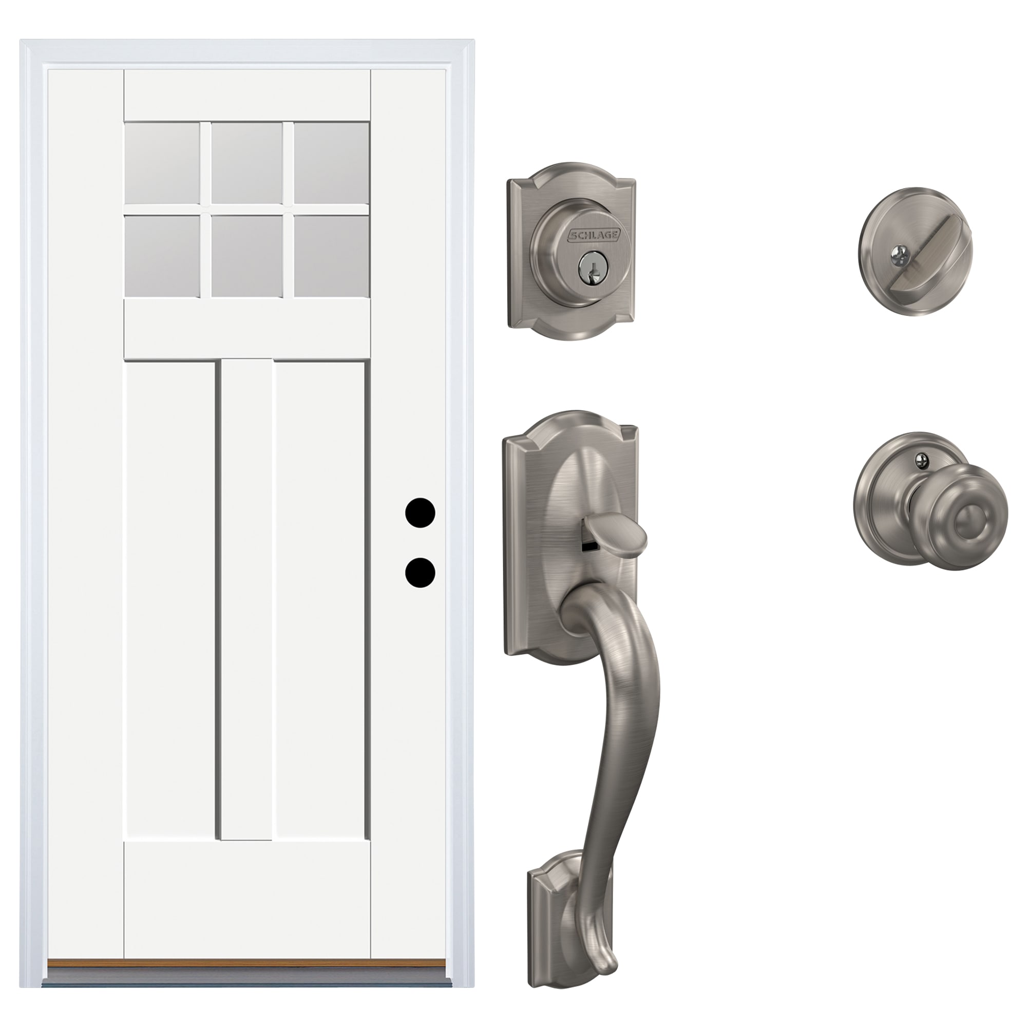 Therma-Tru Benchmark Doors Therma-Tru Emerson 36-in x 80-in Craftsman Right-Hand Inswing Front Door with Schlage Camelot Satin Nickel Deadbolt and