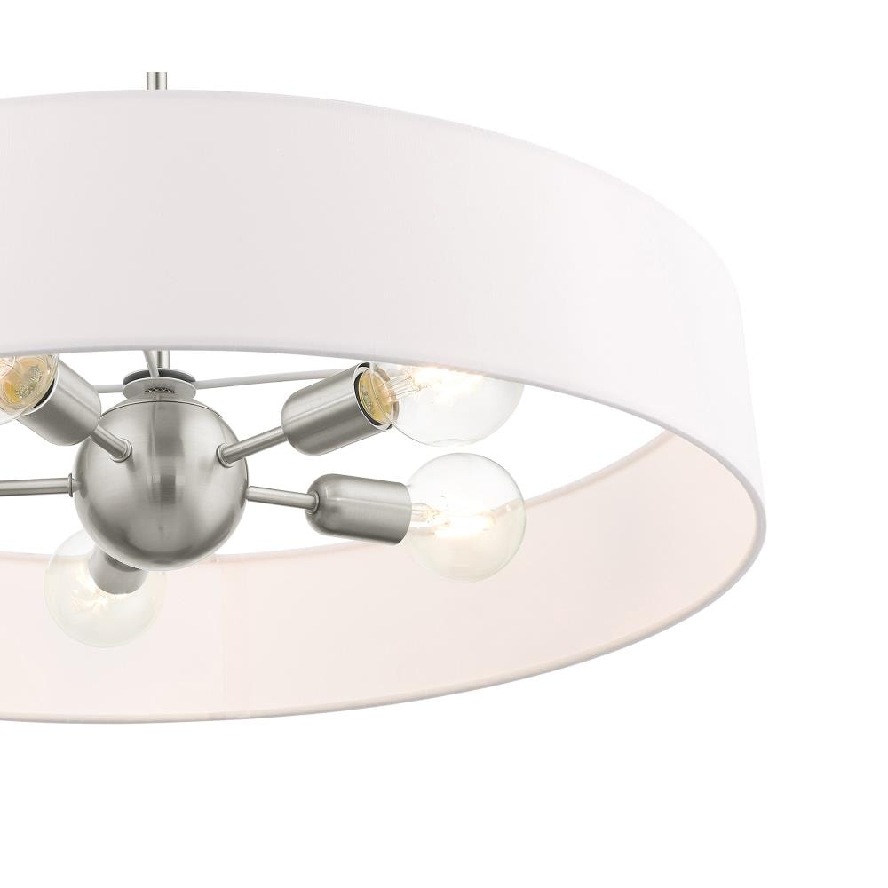 Elegant Brushed Nickel 5-Light Drum Pendant with Crystal Accents and Off-White Shade