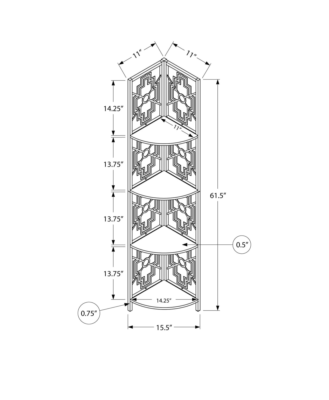 White Metal Corner Etagere Bookcase with Cutwork Design