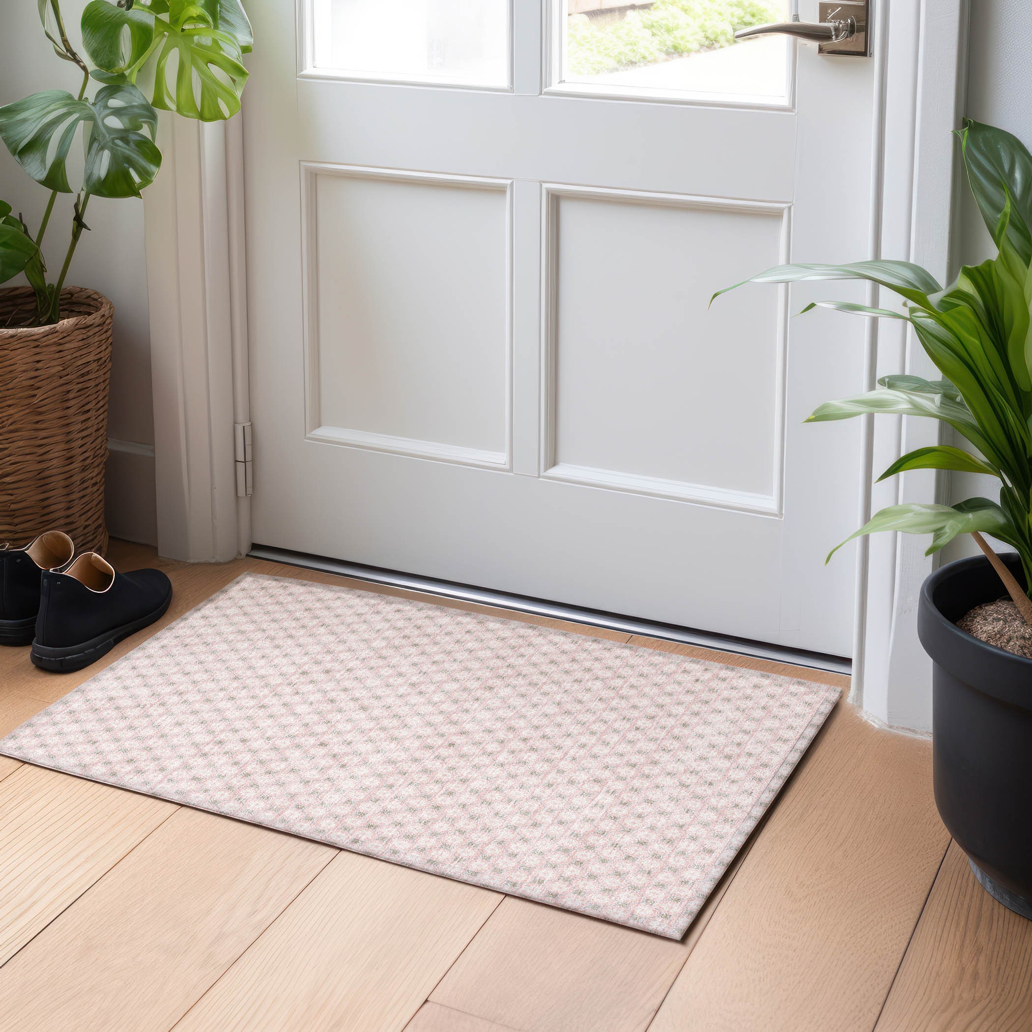 Addison Rugs ACN1434PI20X30 Chantille ACN1434PI 2 x 3 (ft) Polyester Pink Rectangular Indoor/Outdoor Geometric Machine washable Area rug