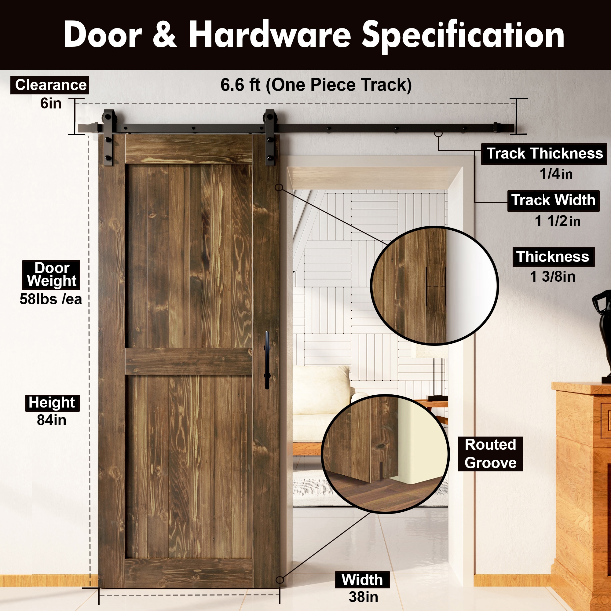 HOMACER YT1TGH079C-3884-H-WA Barn-Doors - View #7