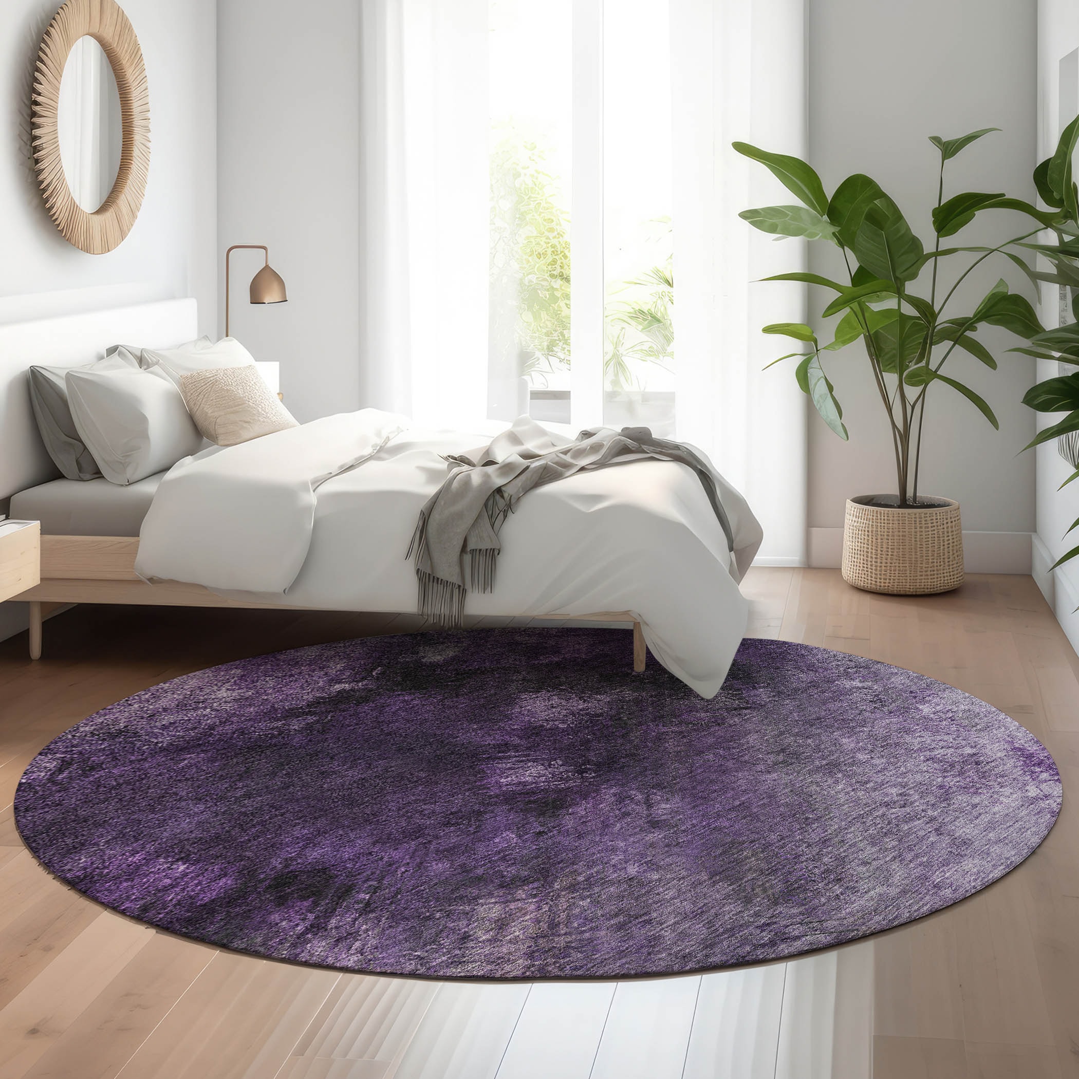 Addison Rugs AMF590PP8RO Mayfield AMF590PP 8 x 8 (ft) Flatweave Polyester Purple Round Indoor Geometric Machine washable Area rug