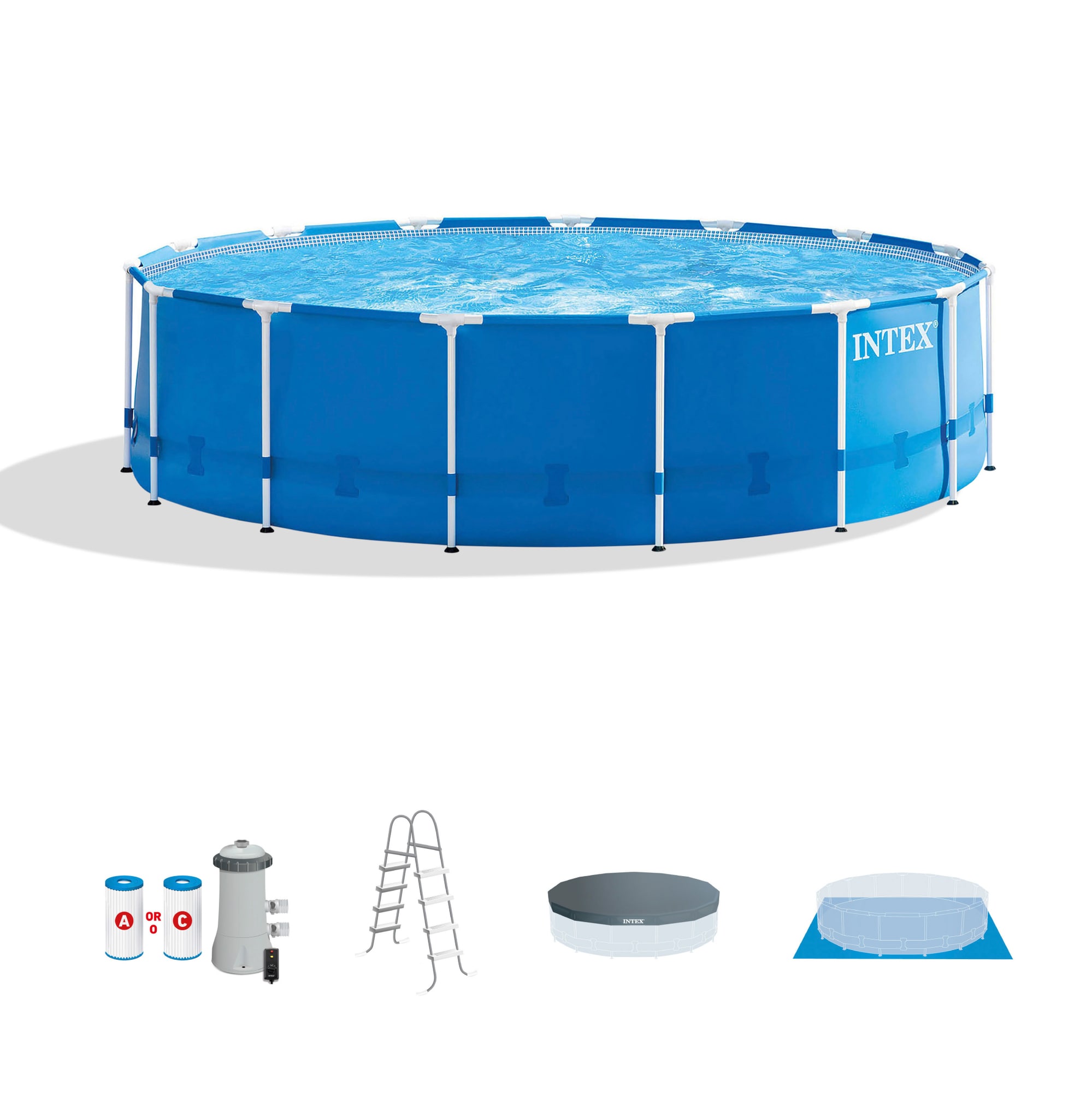 Intex 15-ft x 15-ft x 48-in Metal Frame Round Above-Ground Pool with ...