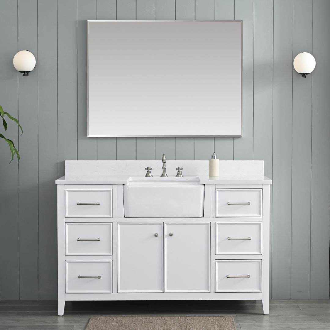 Sudio Design CASEY-54W-S CASEY 54-in White Undermount Single Sink Bathroom Vanity with Ariston White Engineered Stone Top
