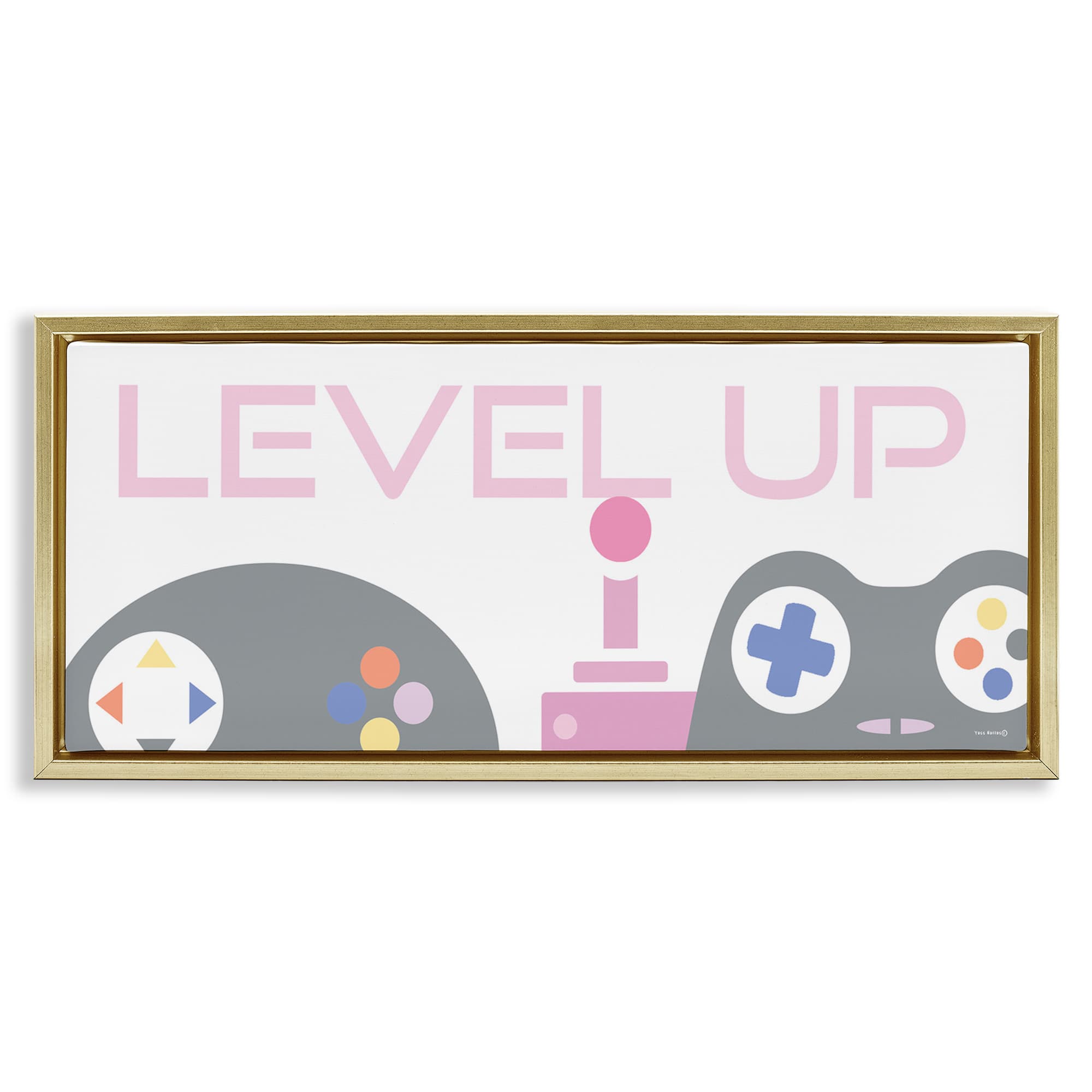 Stupell Industries BS-716-FFG-10X24 Level Up Retro Joysticks Gold Framed Floater Canvas Wall Art By Yass Naffas Designs 25 x 11